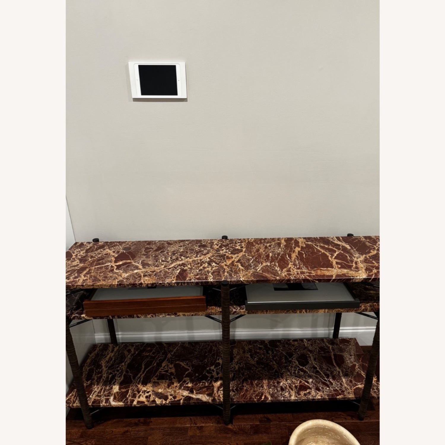 CB2 Ember Red Marble Console Table - image-3