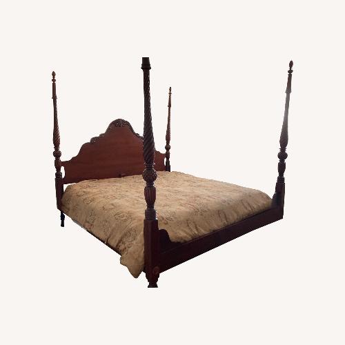 Used Vintage/Antique Vintage Dark Brown Wood king size bed frame for sale on AptDeco