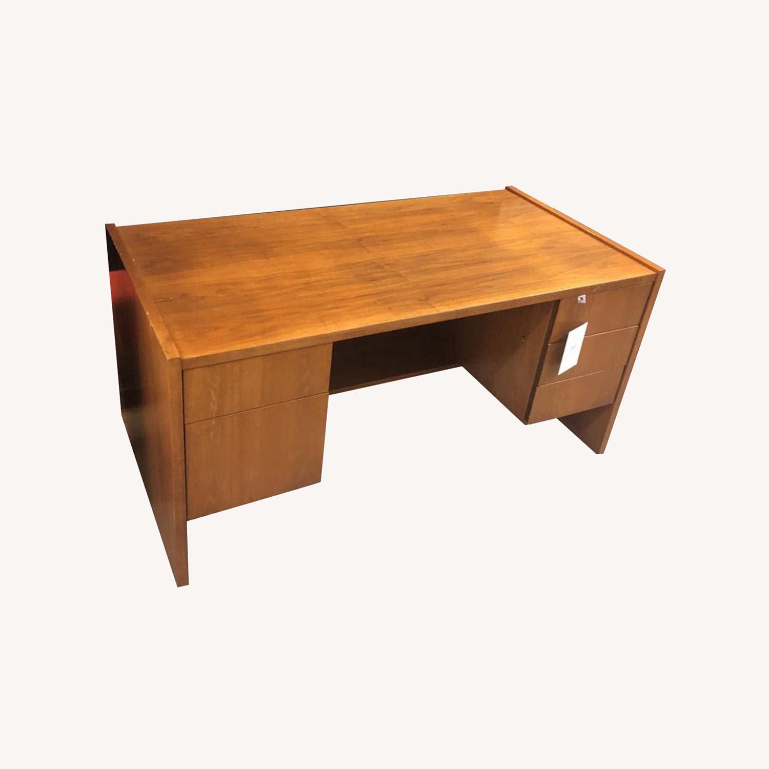 Vintage Danish Teak Lockable W File Drawers Desk - image-0