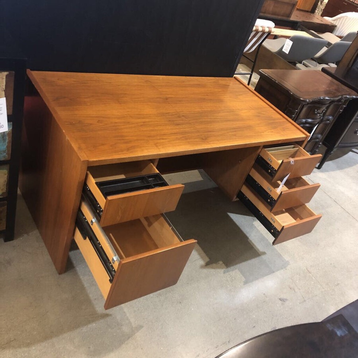 Vintage Danish Teak Lockable W File Drawers Desk - image-3