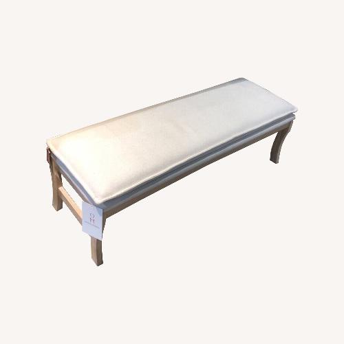 Used Linen Pillow Top Beach Wood Framed Bench for sale on AptDeco