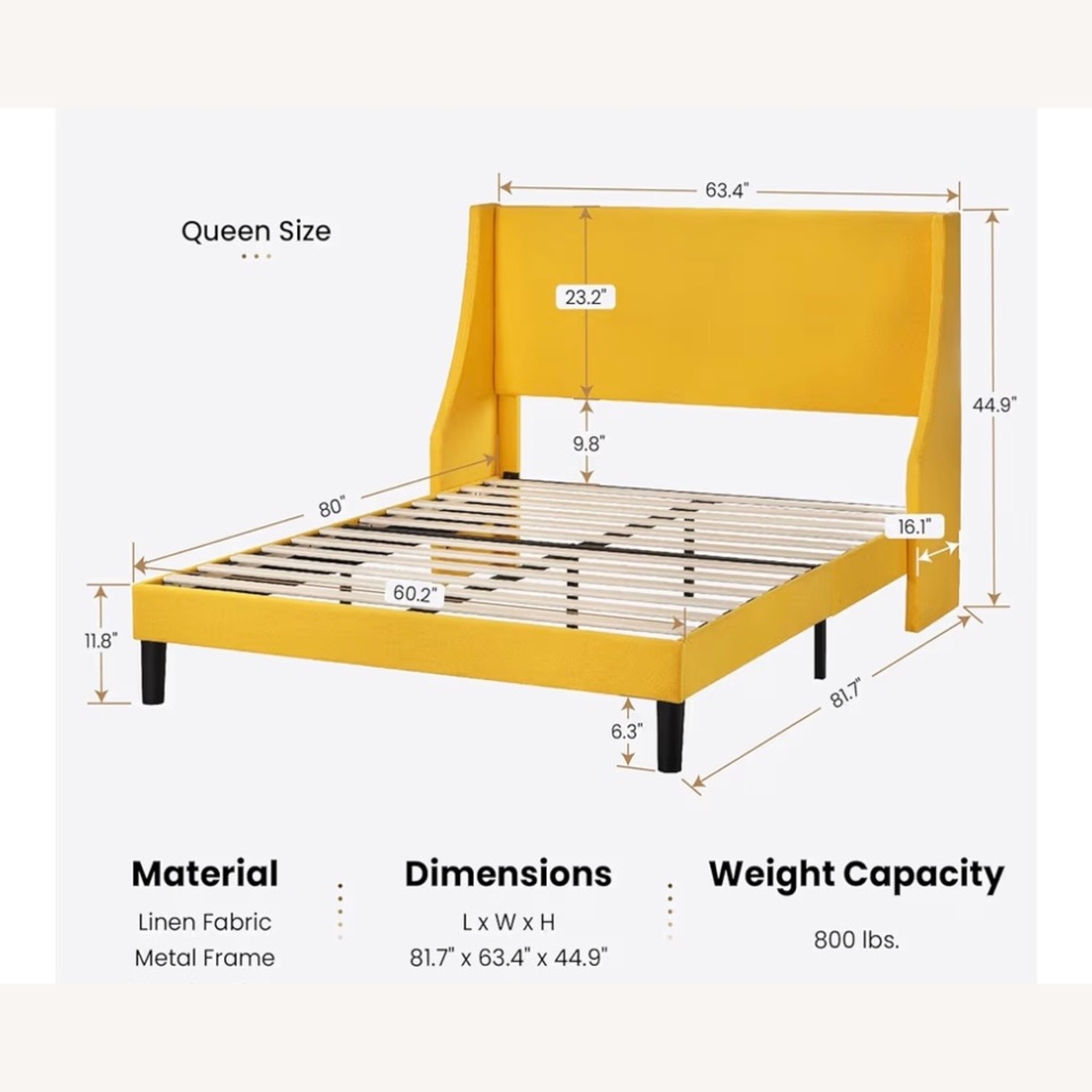Yellow Queen Bed - image-3