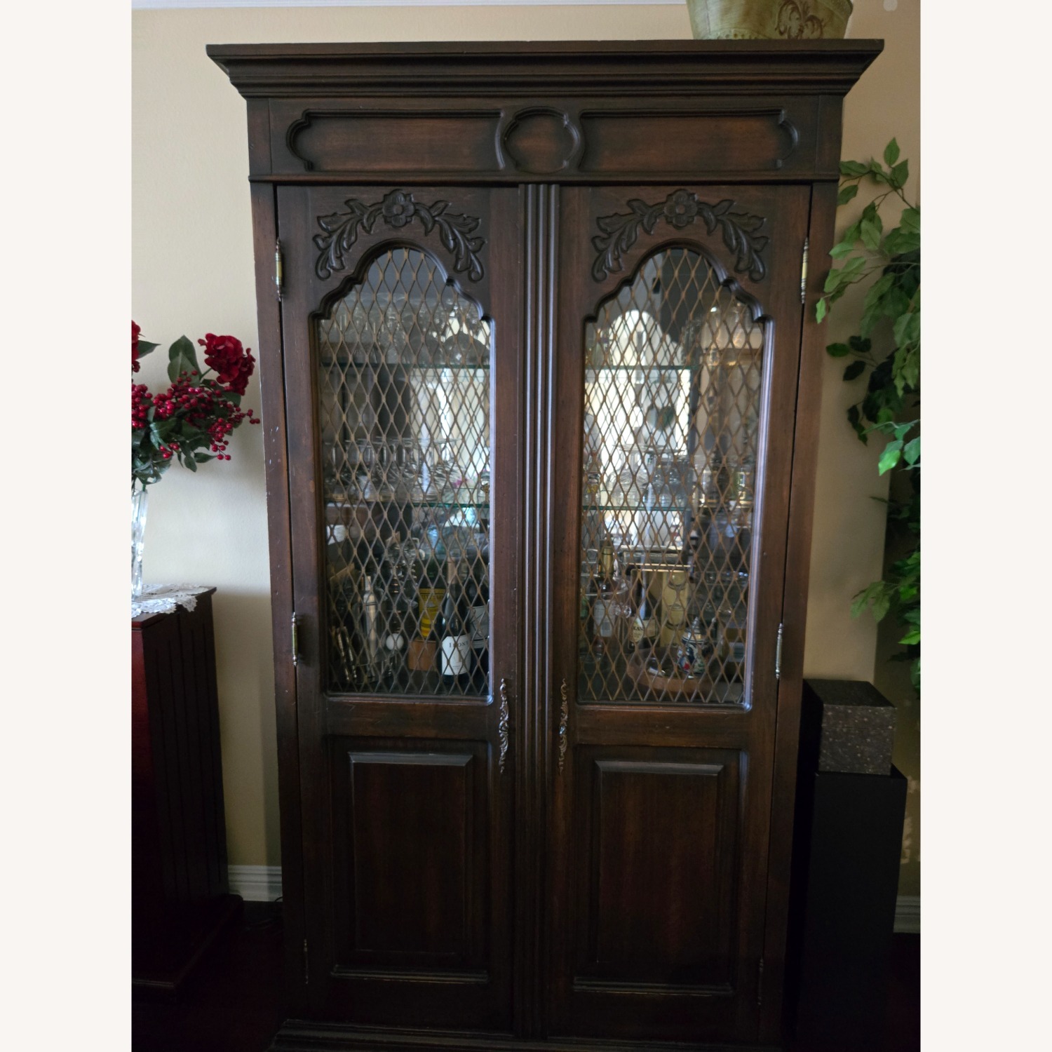 Custom Made Dark Brown Wood Bar Cart - image-1