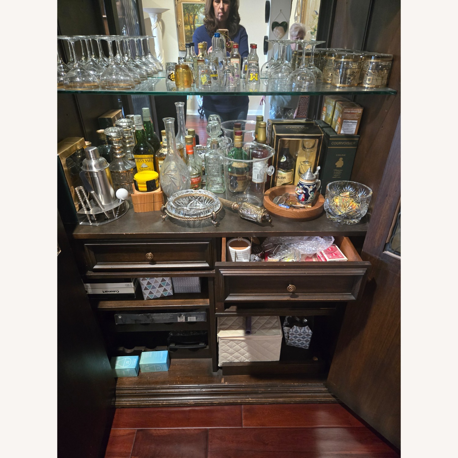 Custom Made Dark Brown Wood Bar Cart - image-3