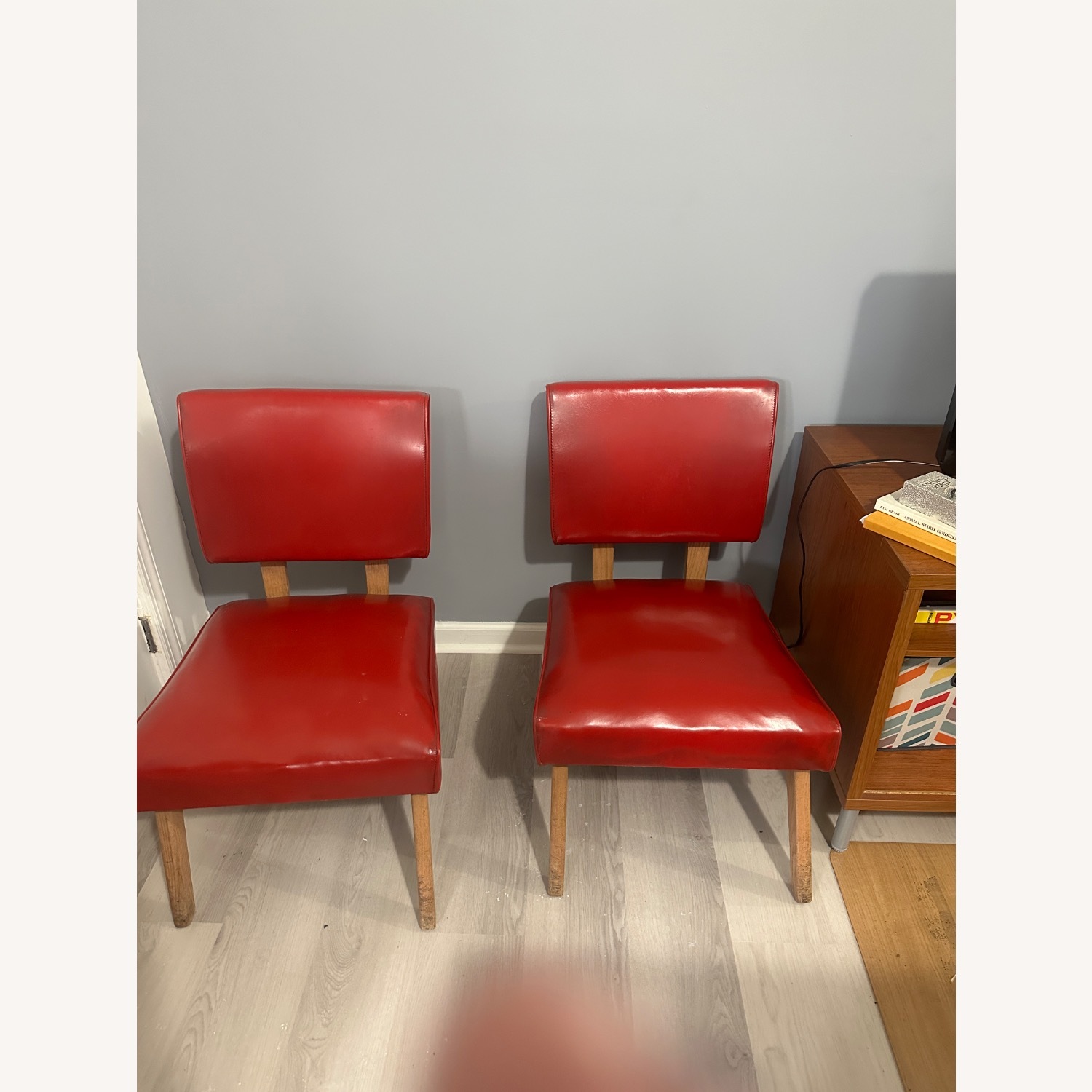 Red and Kelly Green Vinyl Accent Chairs - image-1