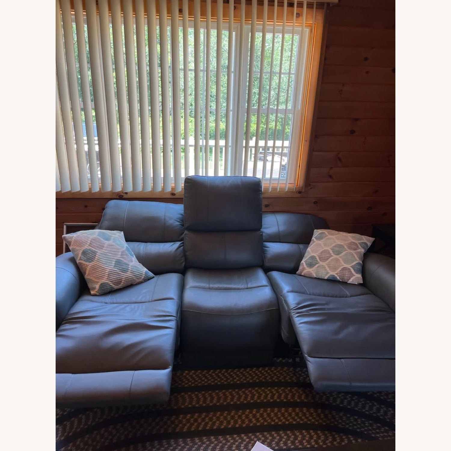 Ashley Furniture Blue Leather 3 Piece Sofa - image-4