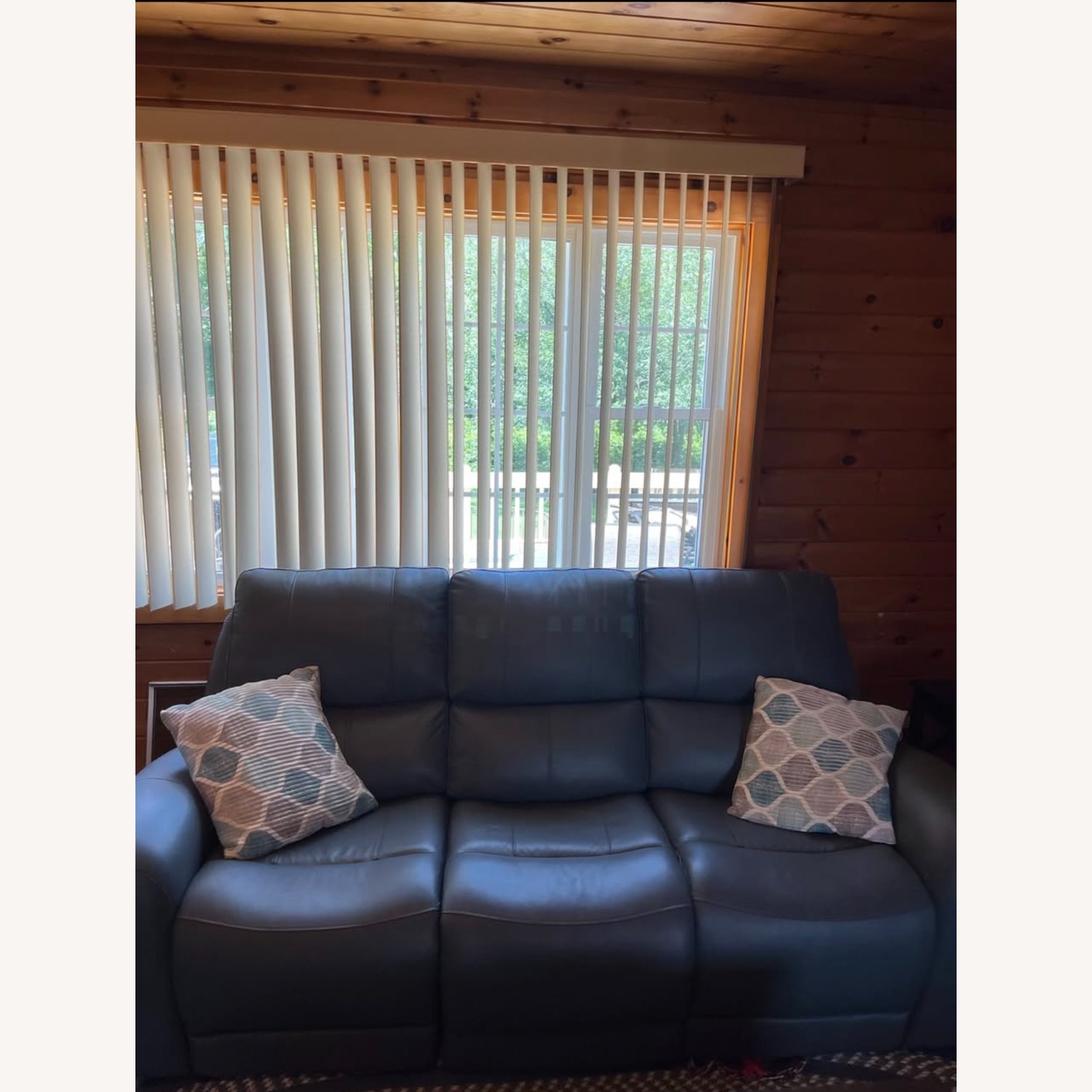 Ashley Furniture Blue Leather 3 Piece Sofa - image-1