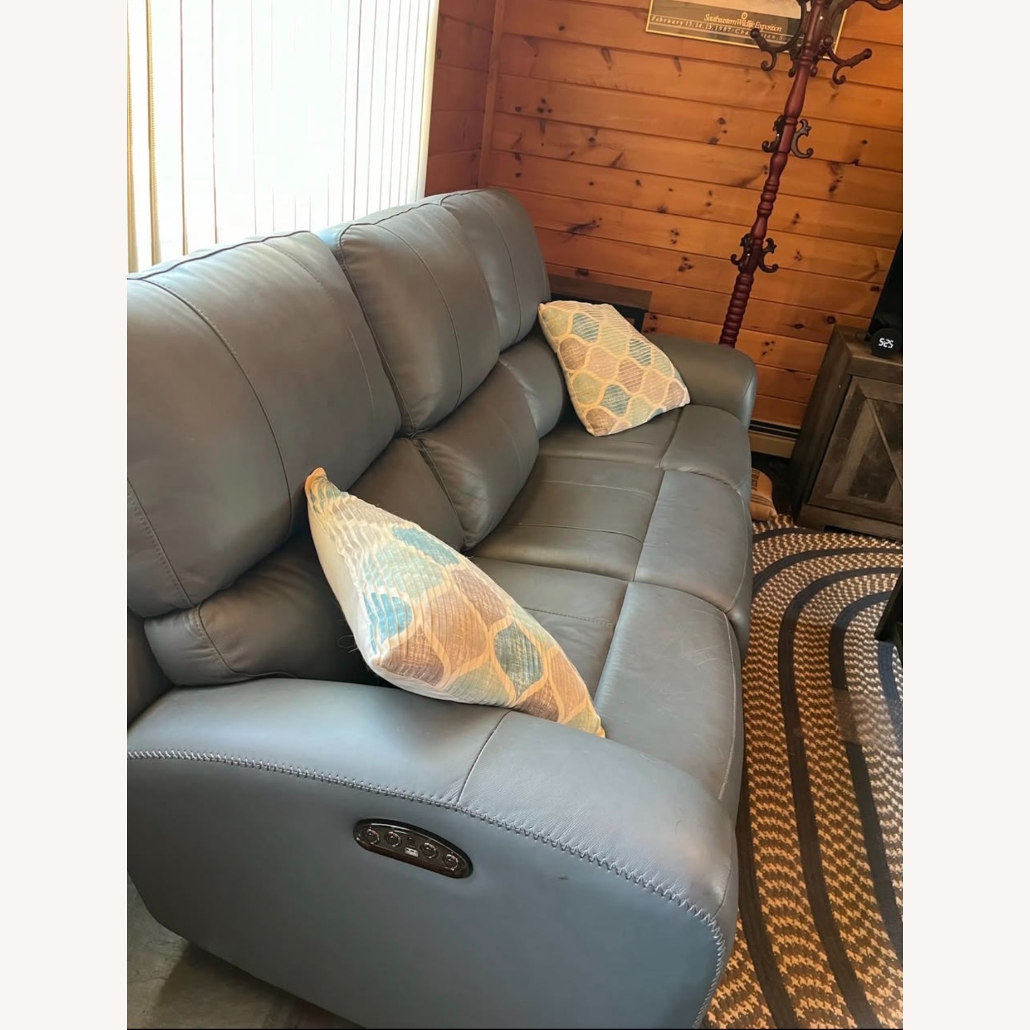 Ashley Furniture Blue Leather 3 Piece Sofa - image-3