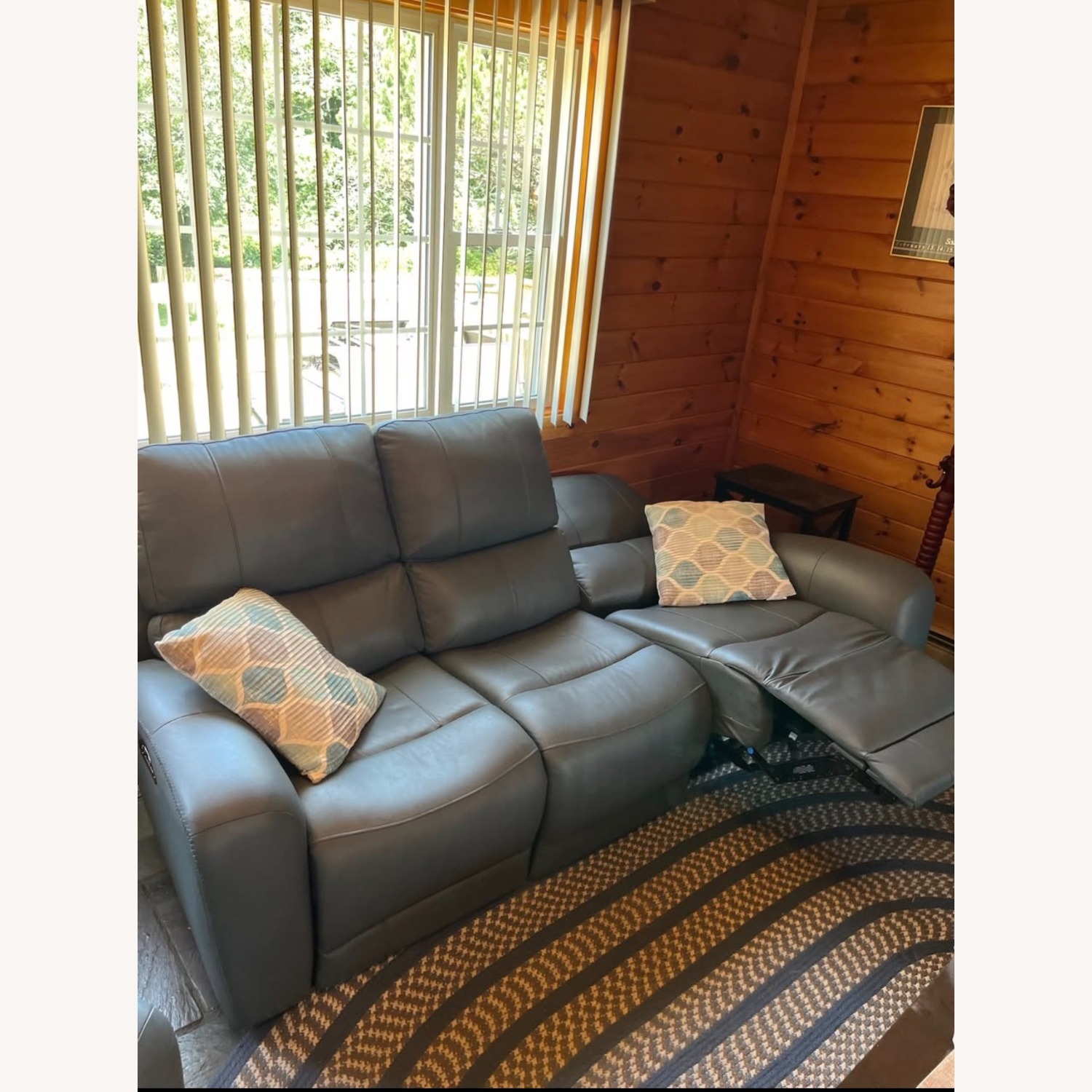 Ashley Furniture Blue Leather 3 Piece Sofa - image-2