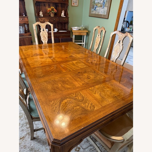 Used Drexel Light Brown Wood Dining Table and Chairs for sale on AptDeco