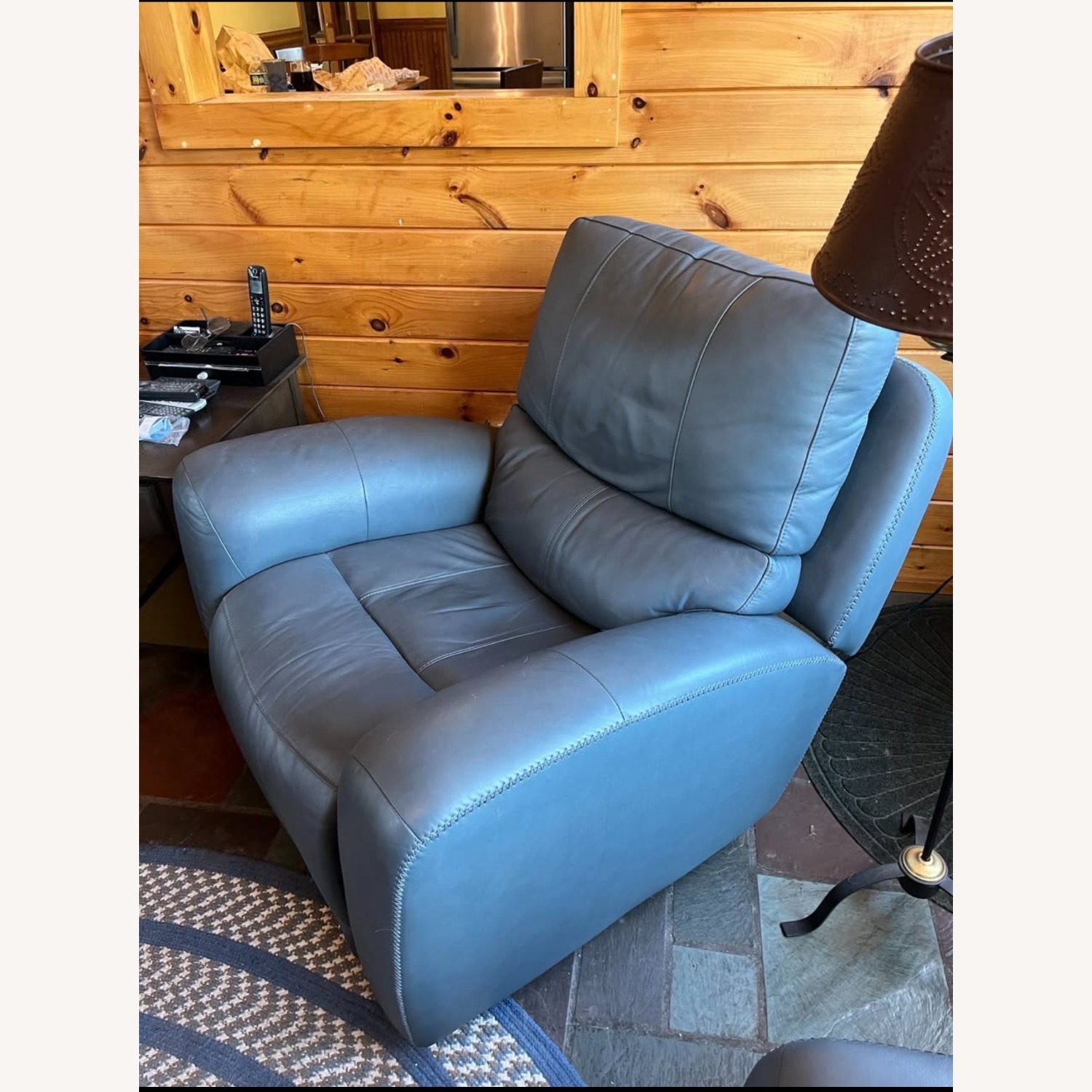 Ashley Furniture Blue Leather 1 Seater Sofa - image-1