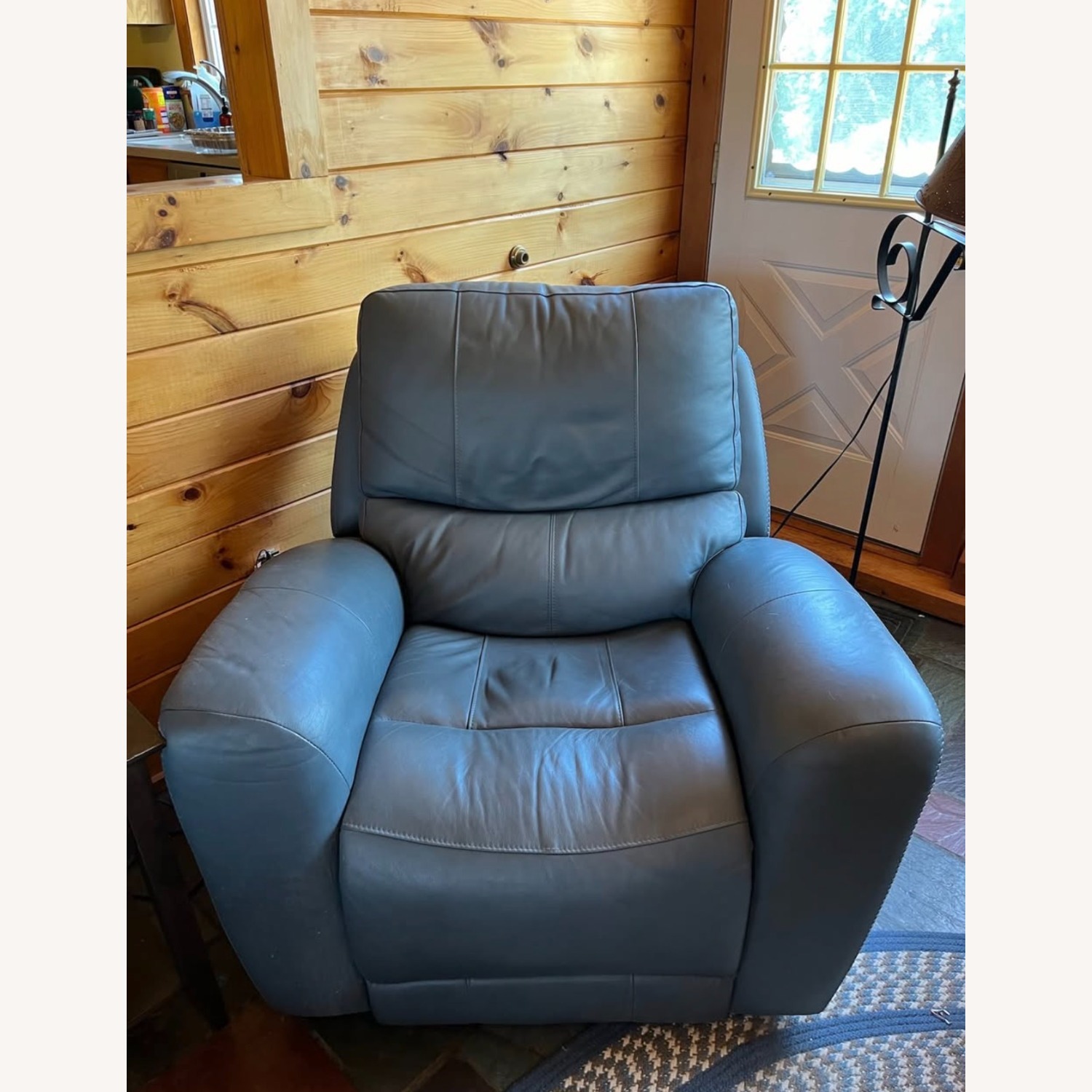 Ashley Furniture Blue Leather 1 Seater Sofa - image-3