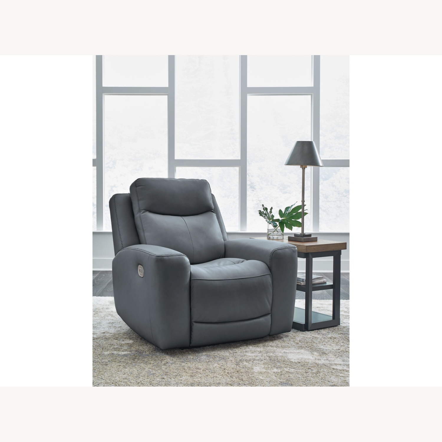 Ashley Furniture Blue Leather 1 Seater Sofa - image-5