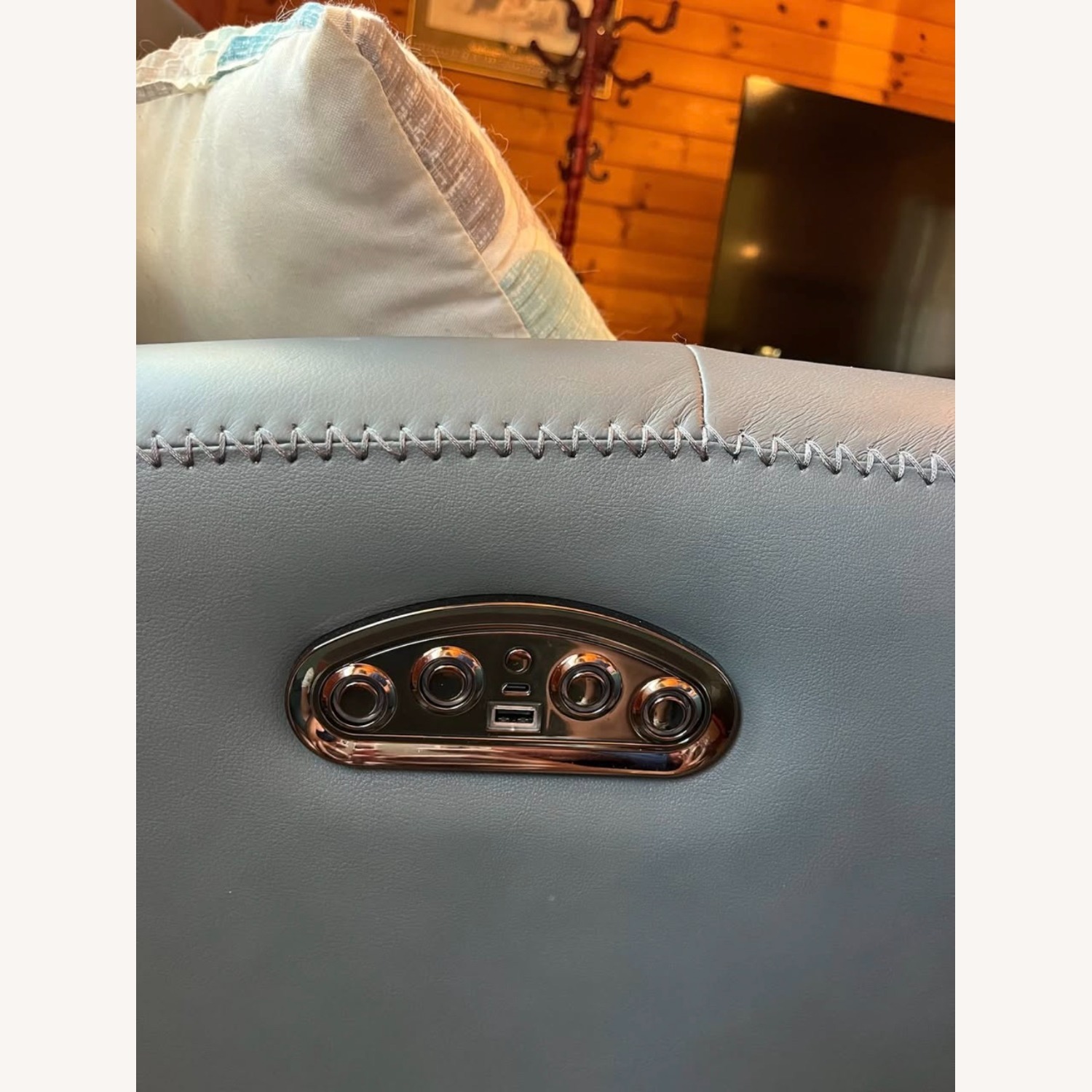 Ashley Furniture Blue Leather 1 Seater Sofa - image-4