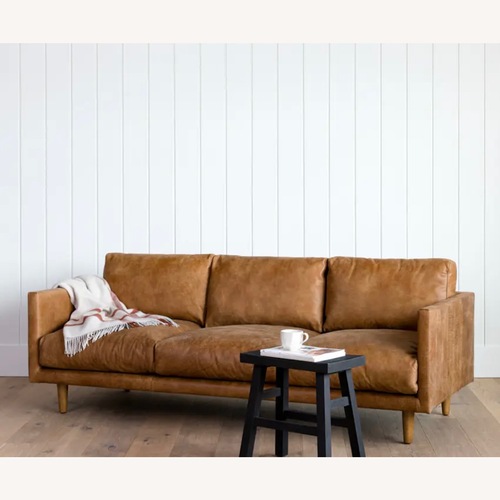 Used Article Nirvana Light Brown Leather 3+ Seater Sofa for sale on AptDeco