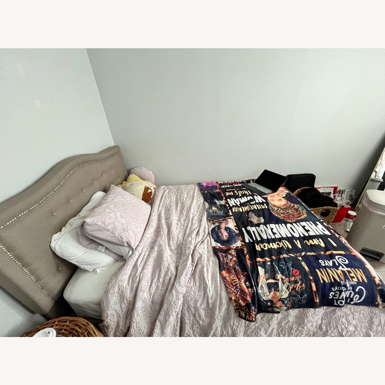 Light Brown Fabric Full Bed - image-2