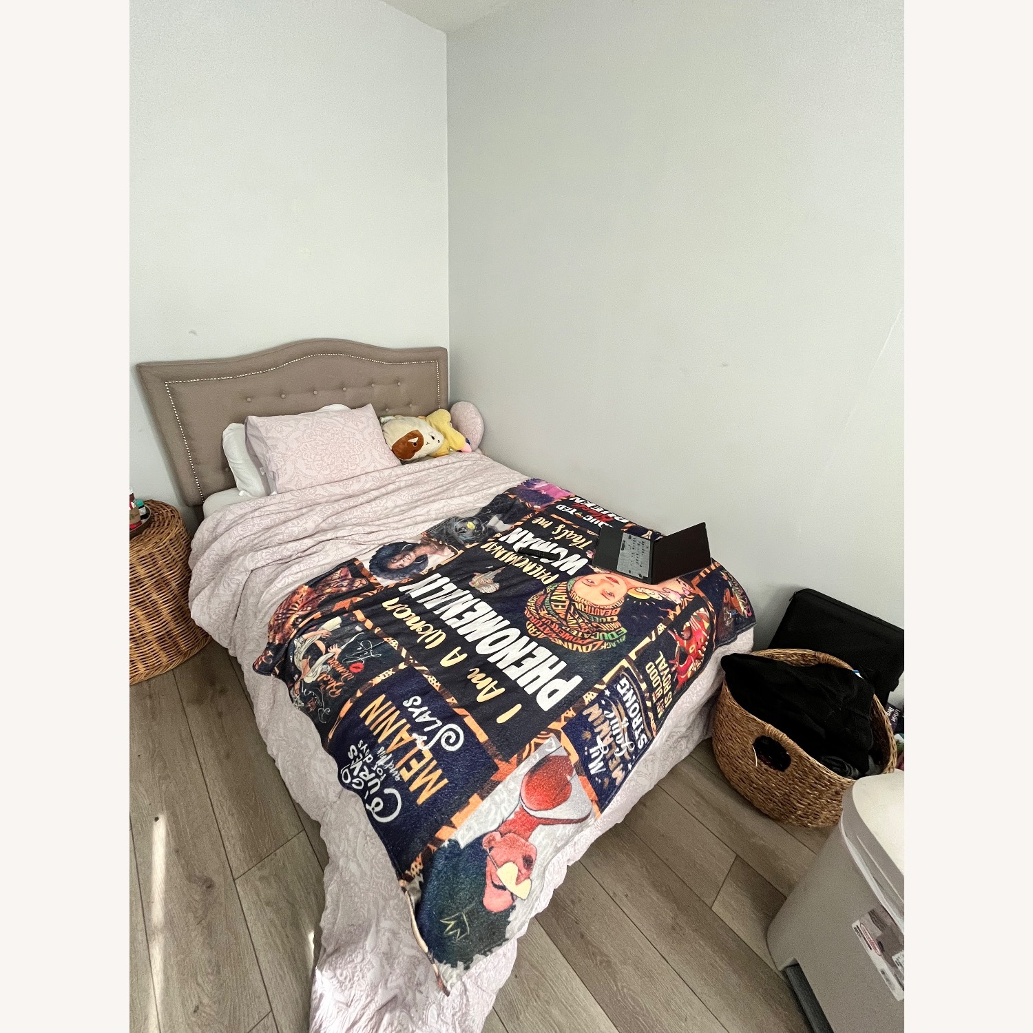 Light Brown Fabric Full Bed - image-1