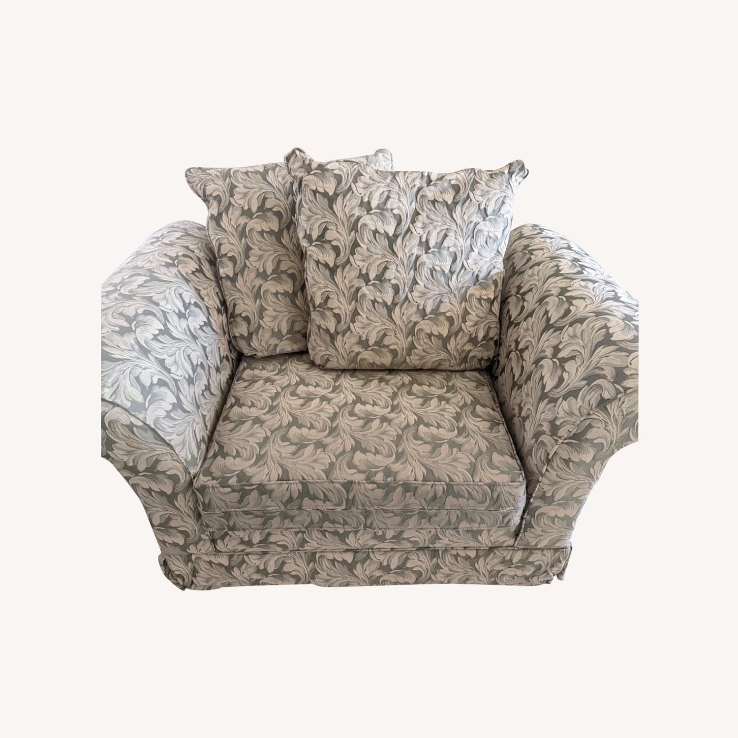 Green Brocade Fabric Chair and a Half - image-0