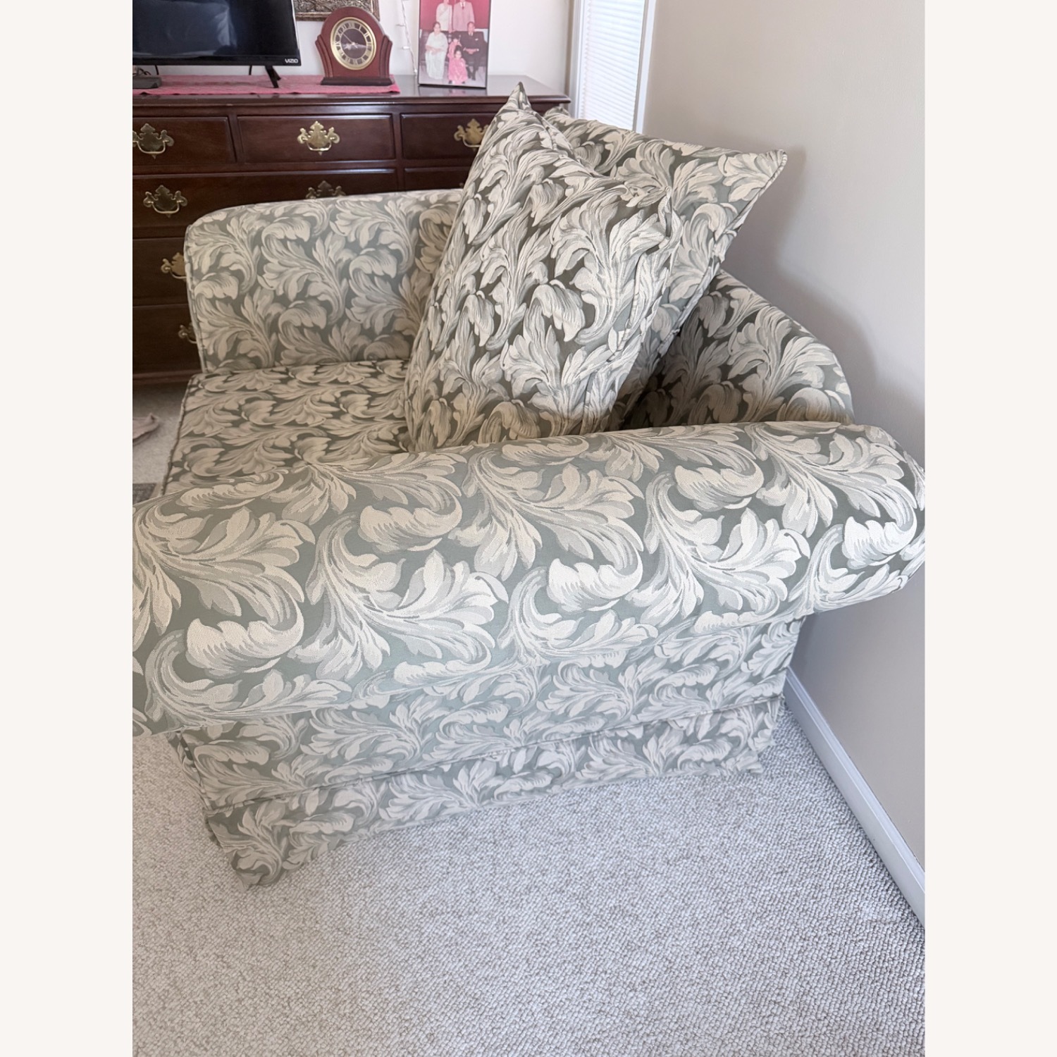 Green Brocade Fabric Chair and a Half - image-2