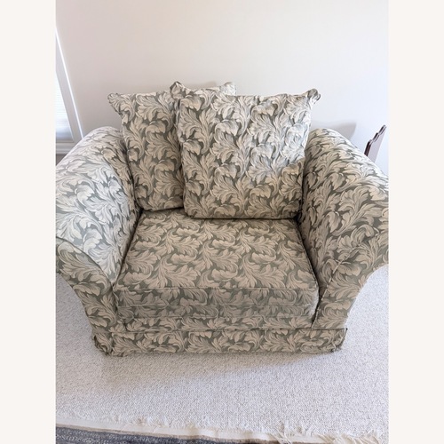 Used Green Brocade Fabric Chair and a Half for sale on AptDeco