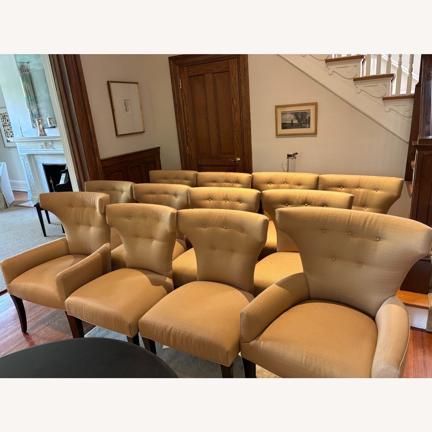 Lewis Mittman Gold Fabric Dining Chairs - image-3