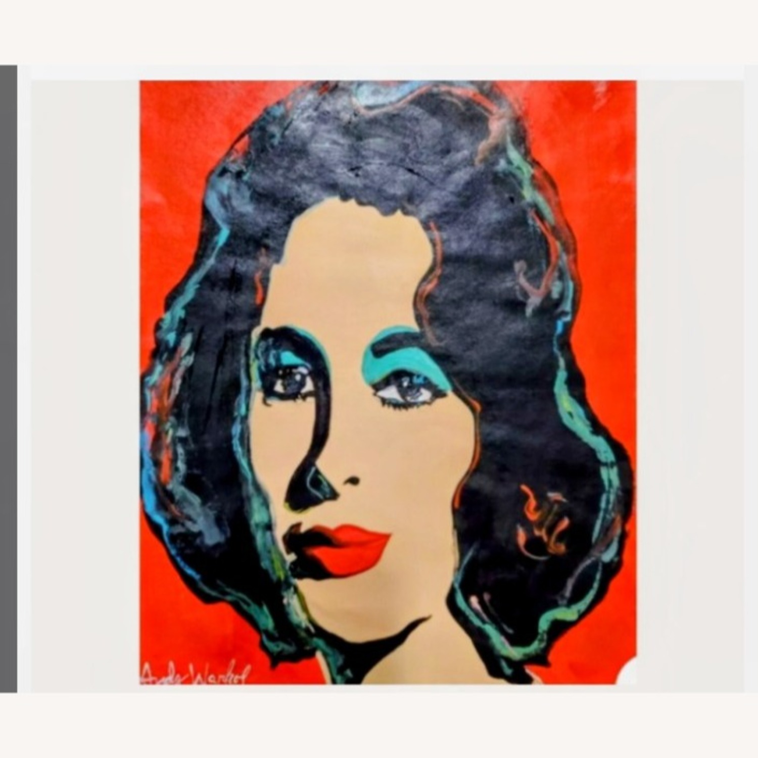 Vintage Andy Warhol Painting Elizabeth Taylor Red - image-3