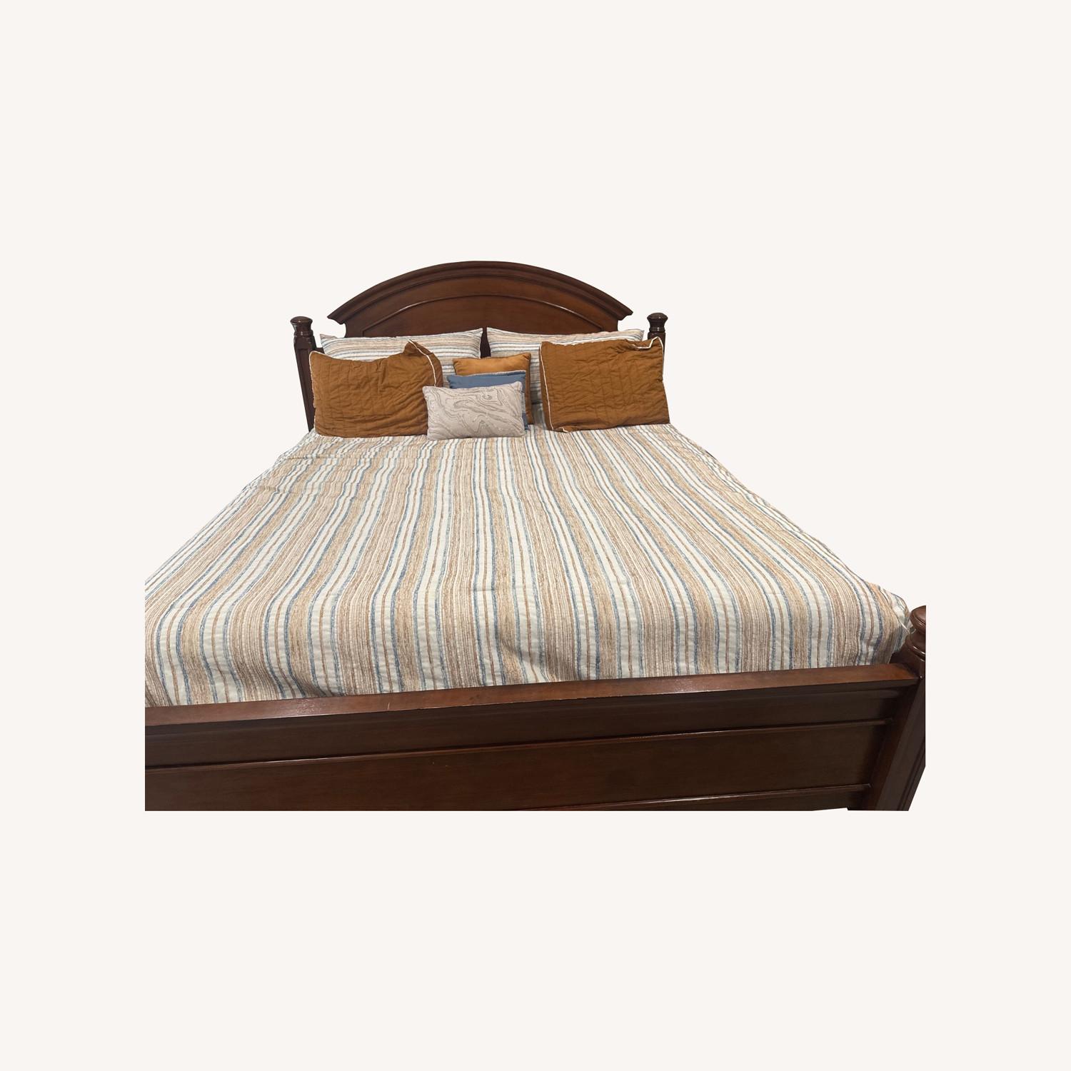 Dark Brown Wood King Bed - image-0
