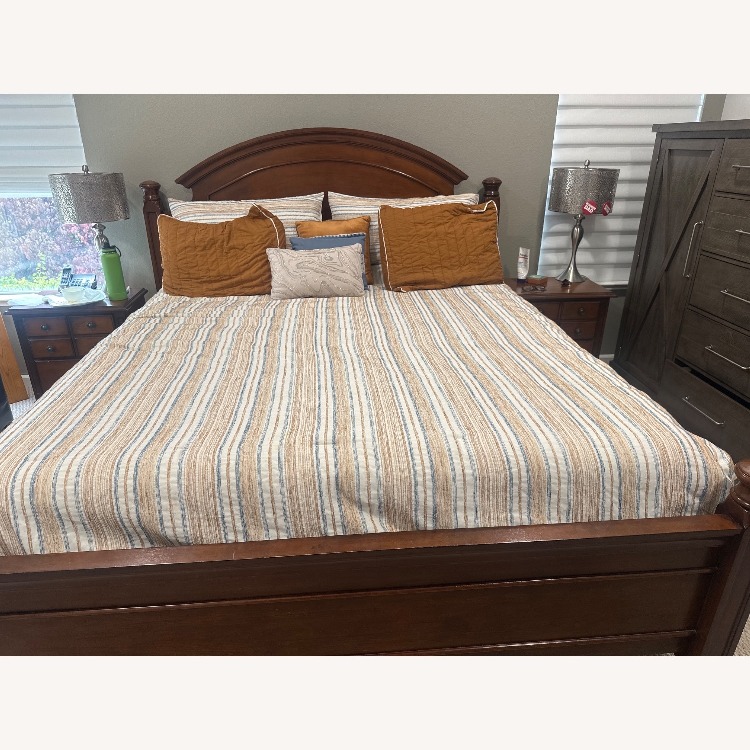 Dark Brown Wood King Bed - image-1