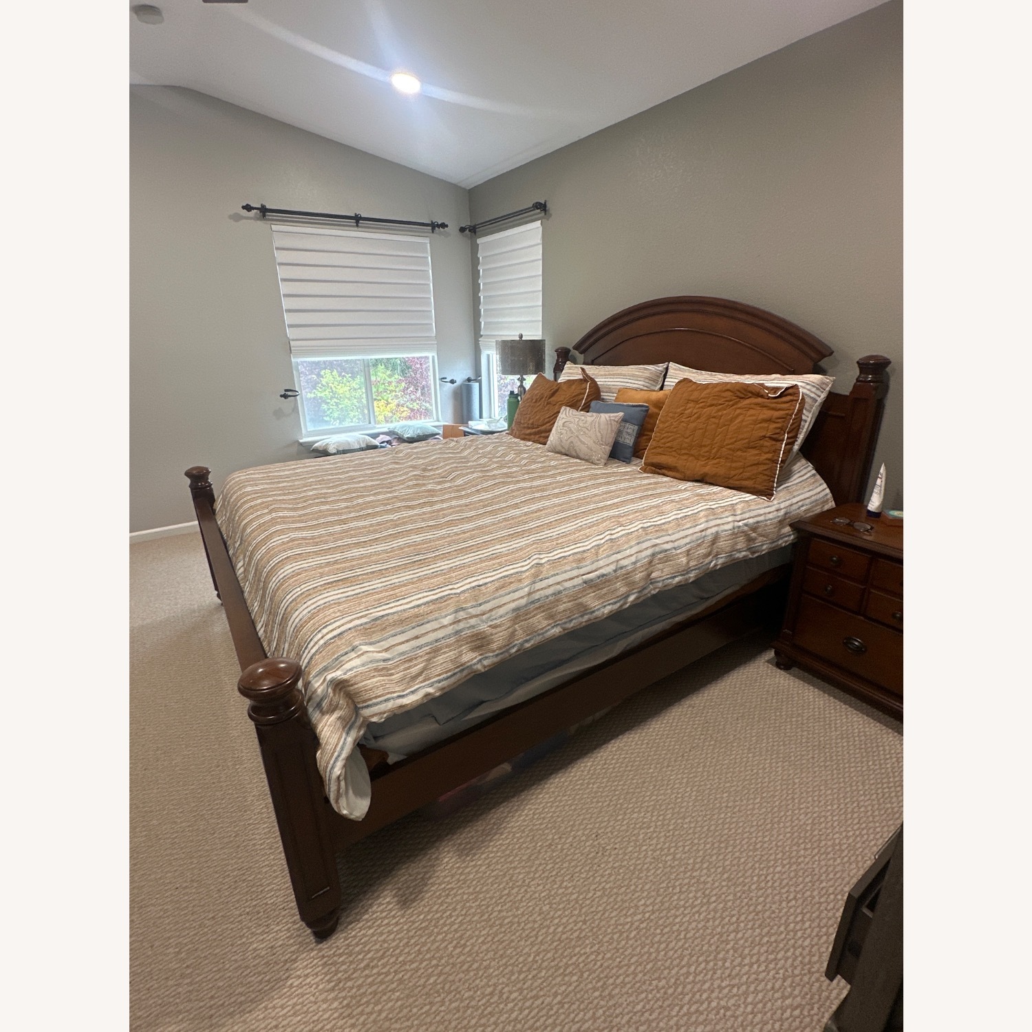 Dark Brown Wood King Bed - image-2