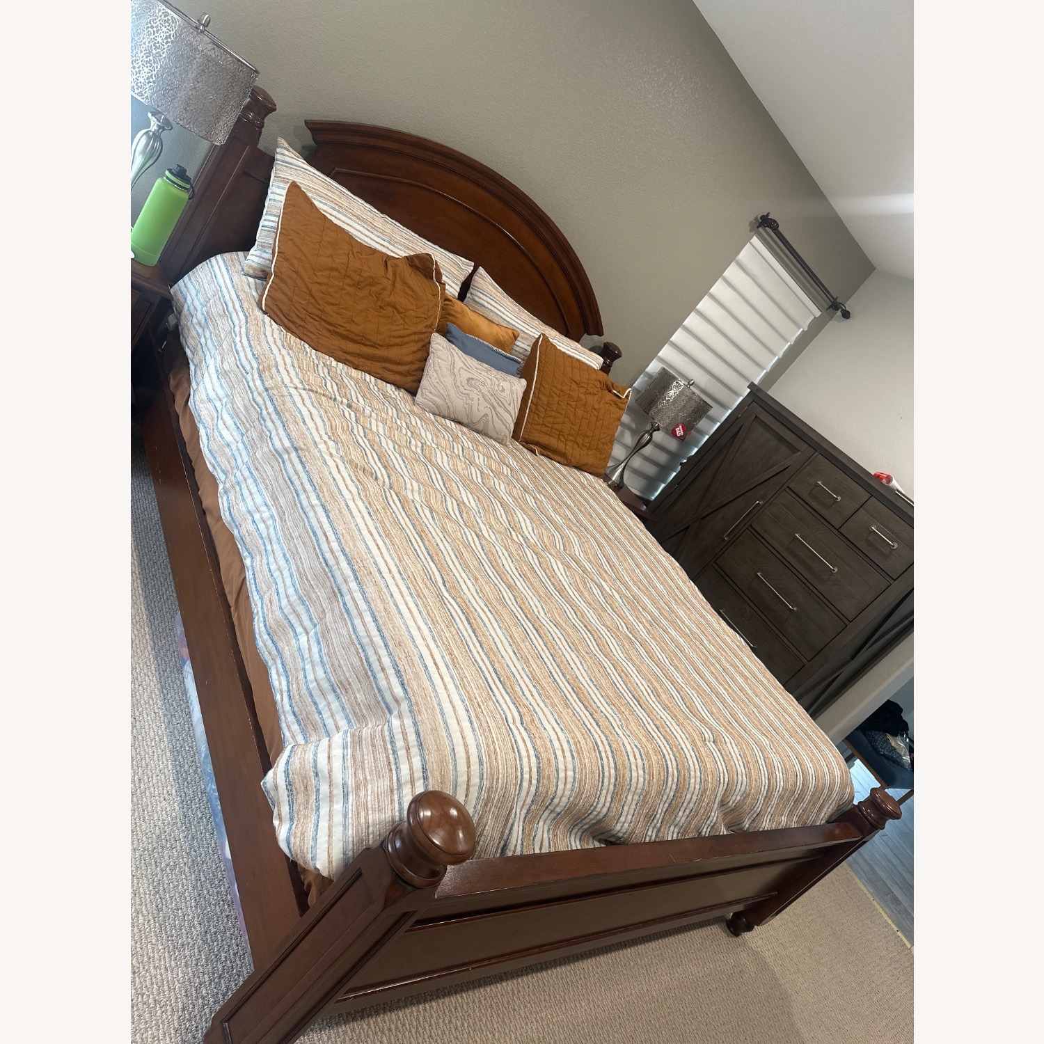 Dark Brown Wood King Bed - image-5
