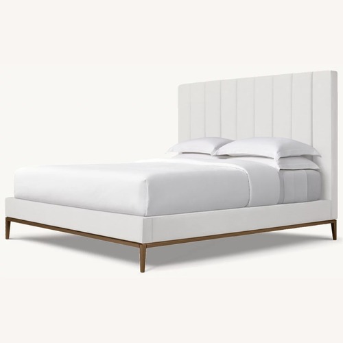 Used Restoration Hardware Italia White Fabric, Metal Base, King Bed for sale on AptDeco