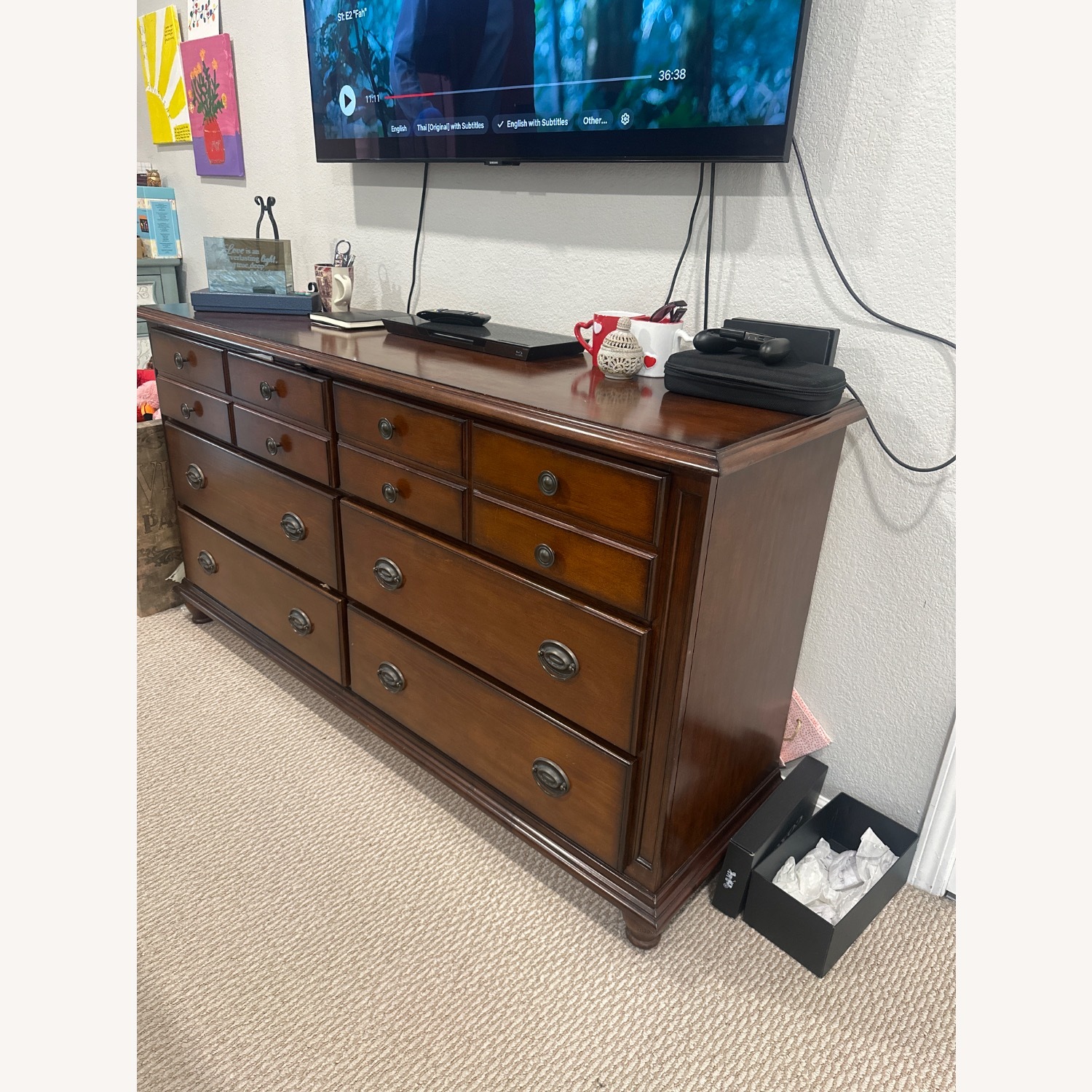 Dark Brown Wood Dresser - image-2