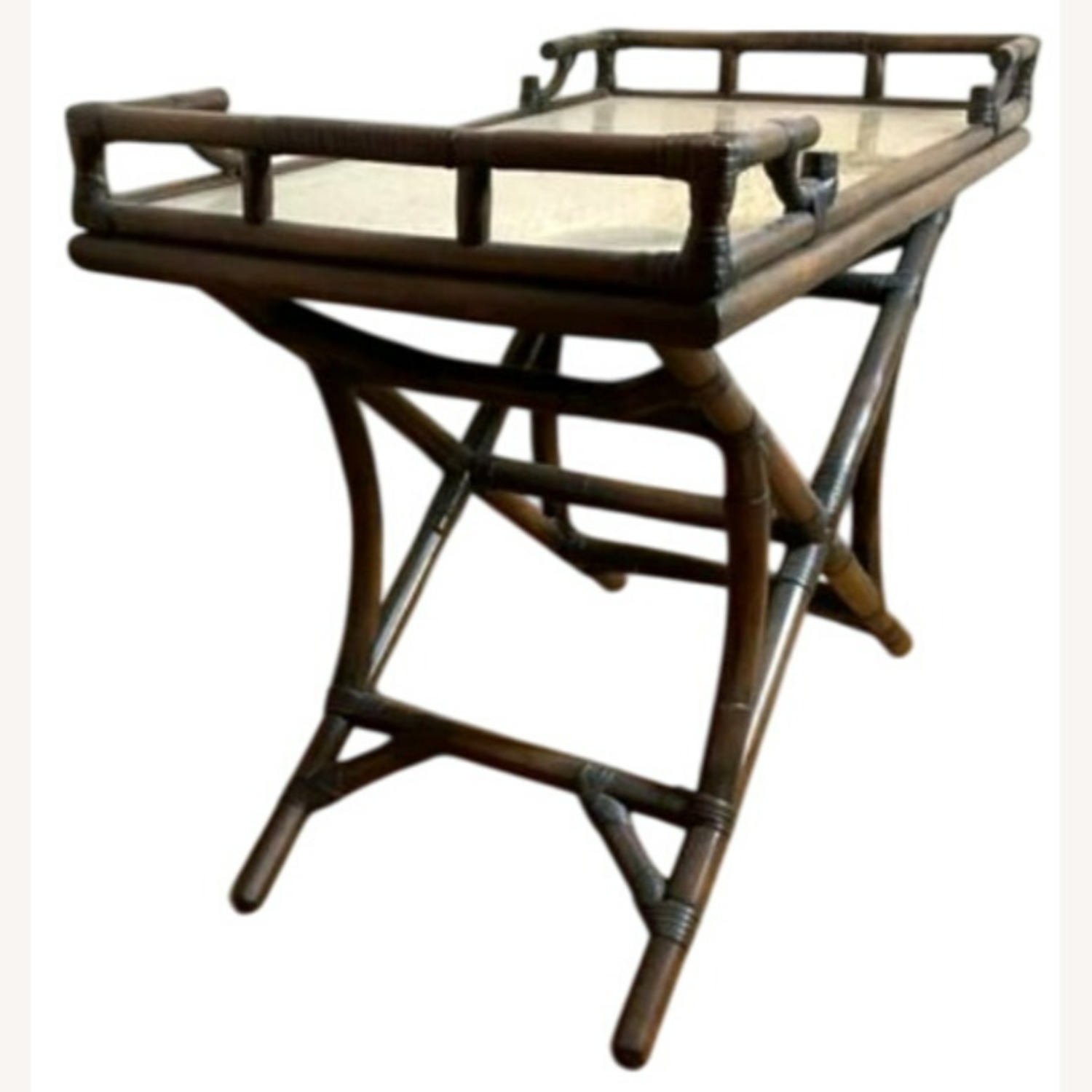 Vintage Bamboo Rattan Butlers Serving Tray Table - image-3