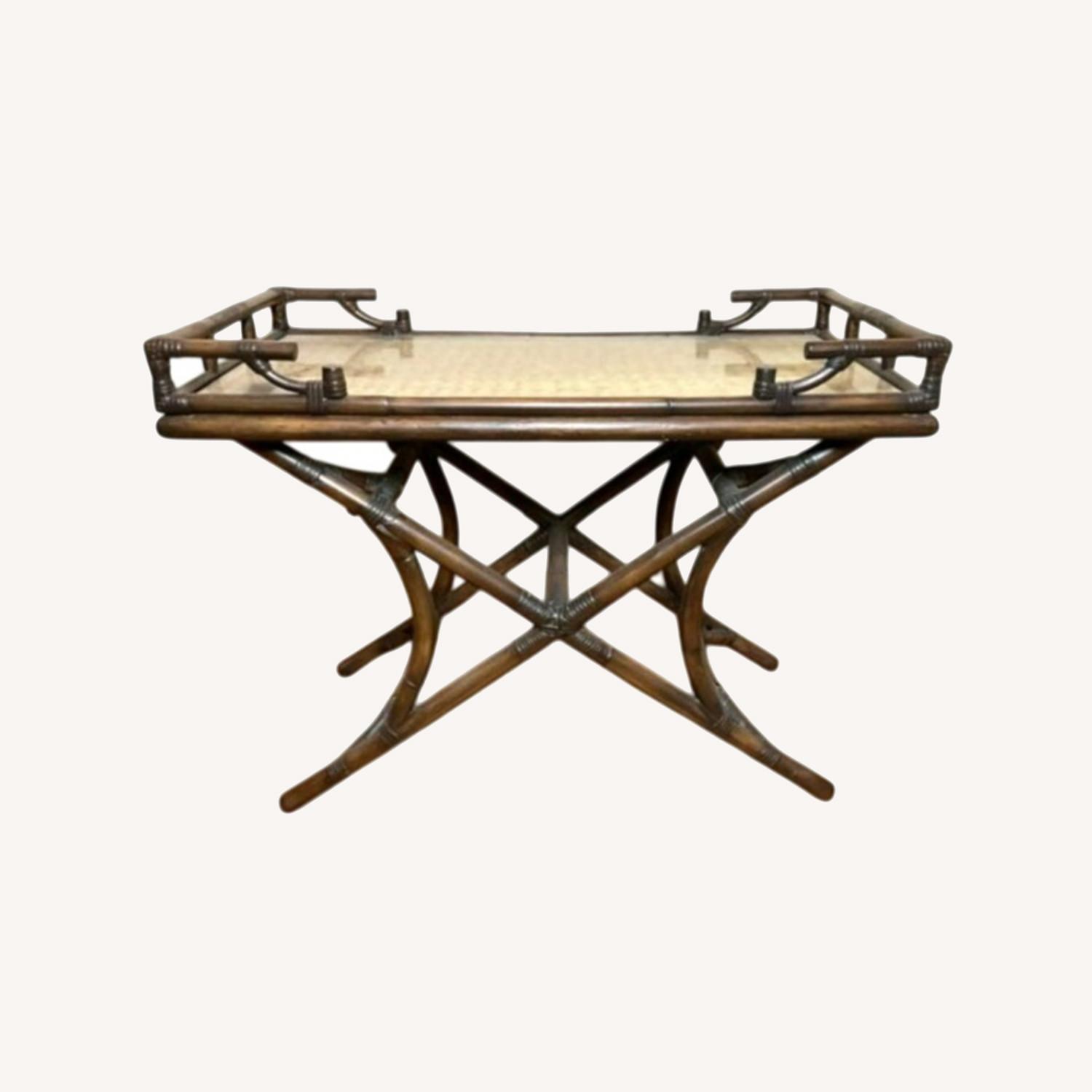 Vintage Bamboo Rattan Butlers Serving Tray Table - image-0