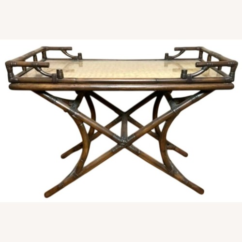 Used Vintage Bamboo Rattan Butlers Serving Tray Table for sale on AptDeco