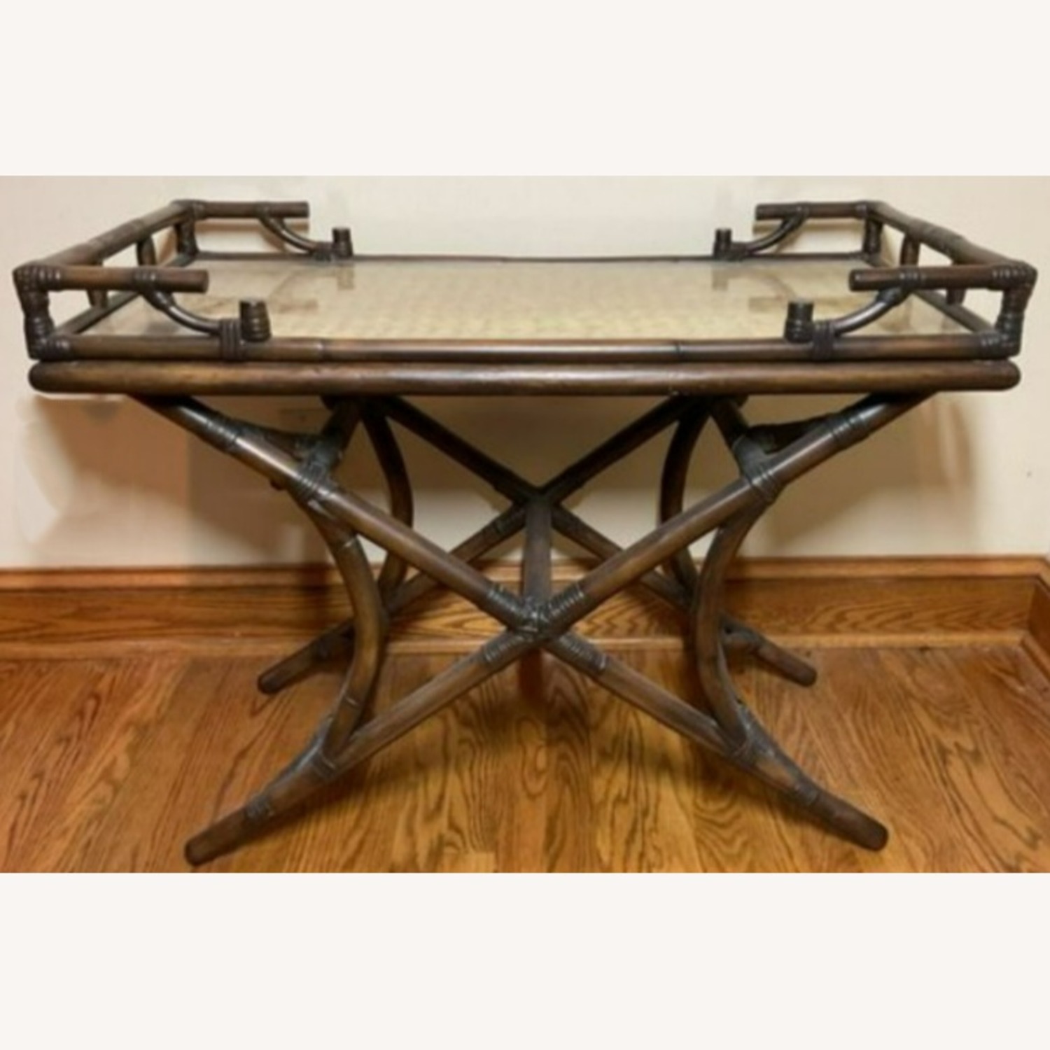 Vintage Bamboo Rattan Butlers Serving Tray Table - image-6