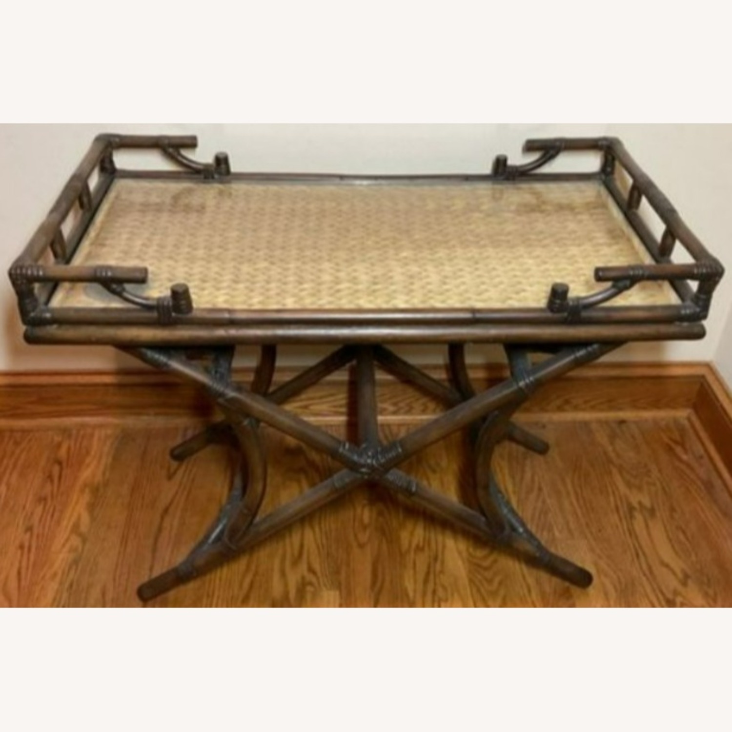 Vintage Bamboo Rattan Butlers Serving Tray Table - image-7