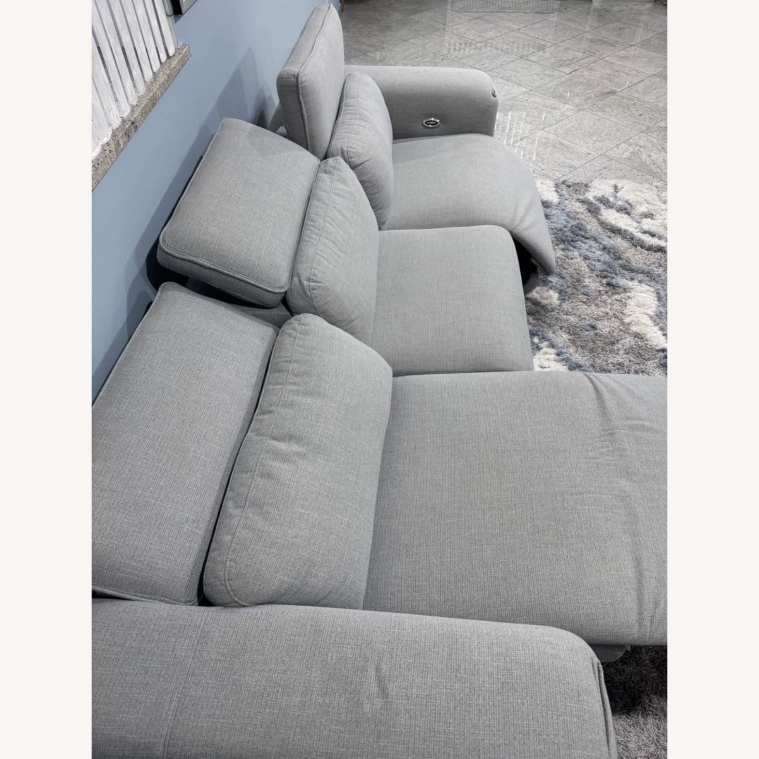 Light Gray Leather 3+ Seater Sofa - image-4