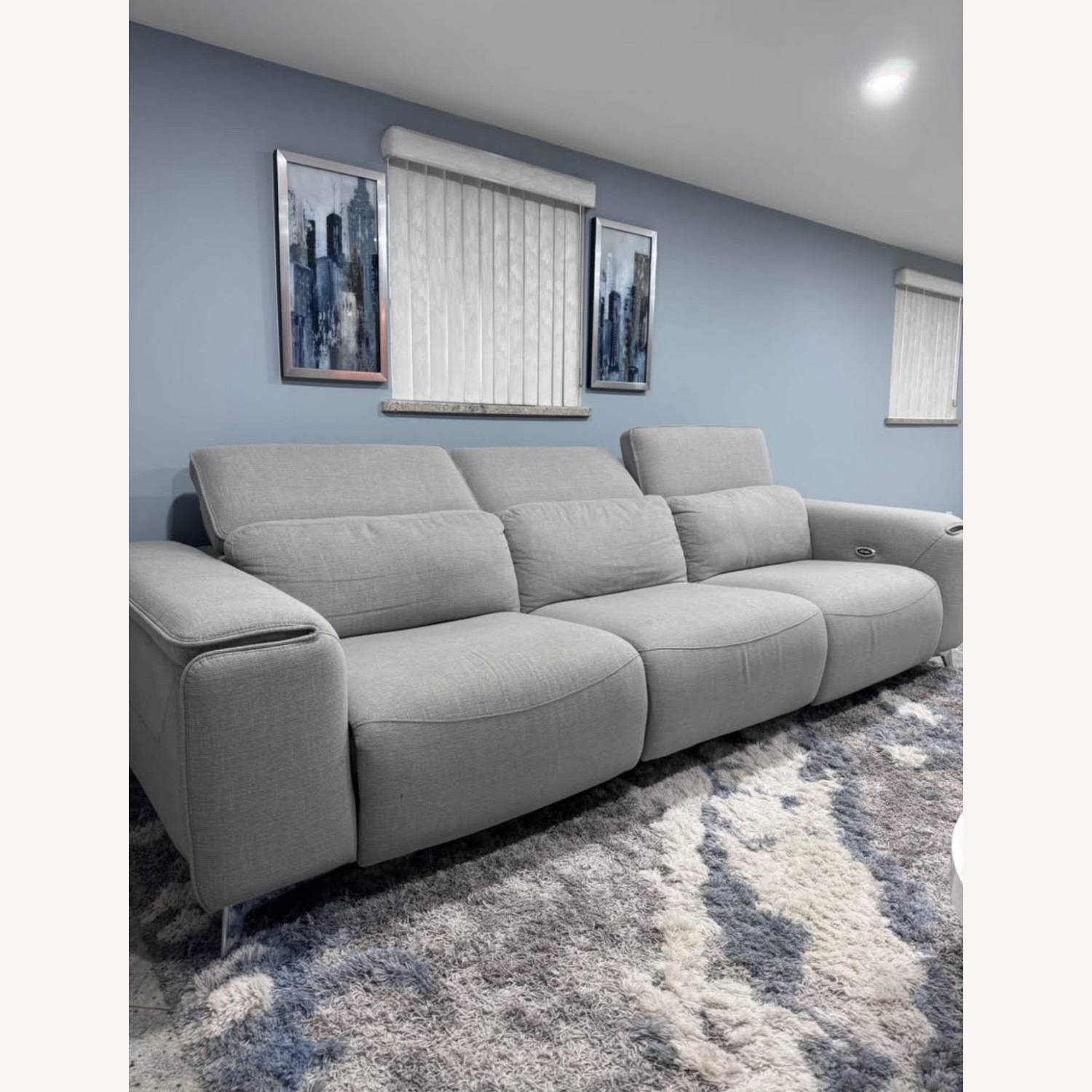 Light Gray Leather 3+ Seater Sofa - image-1