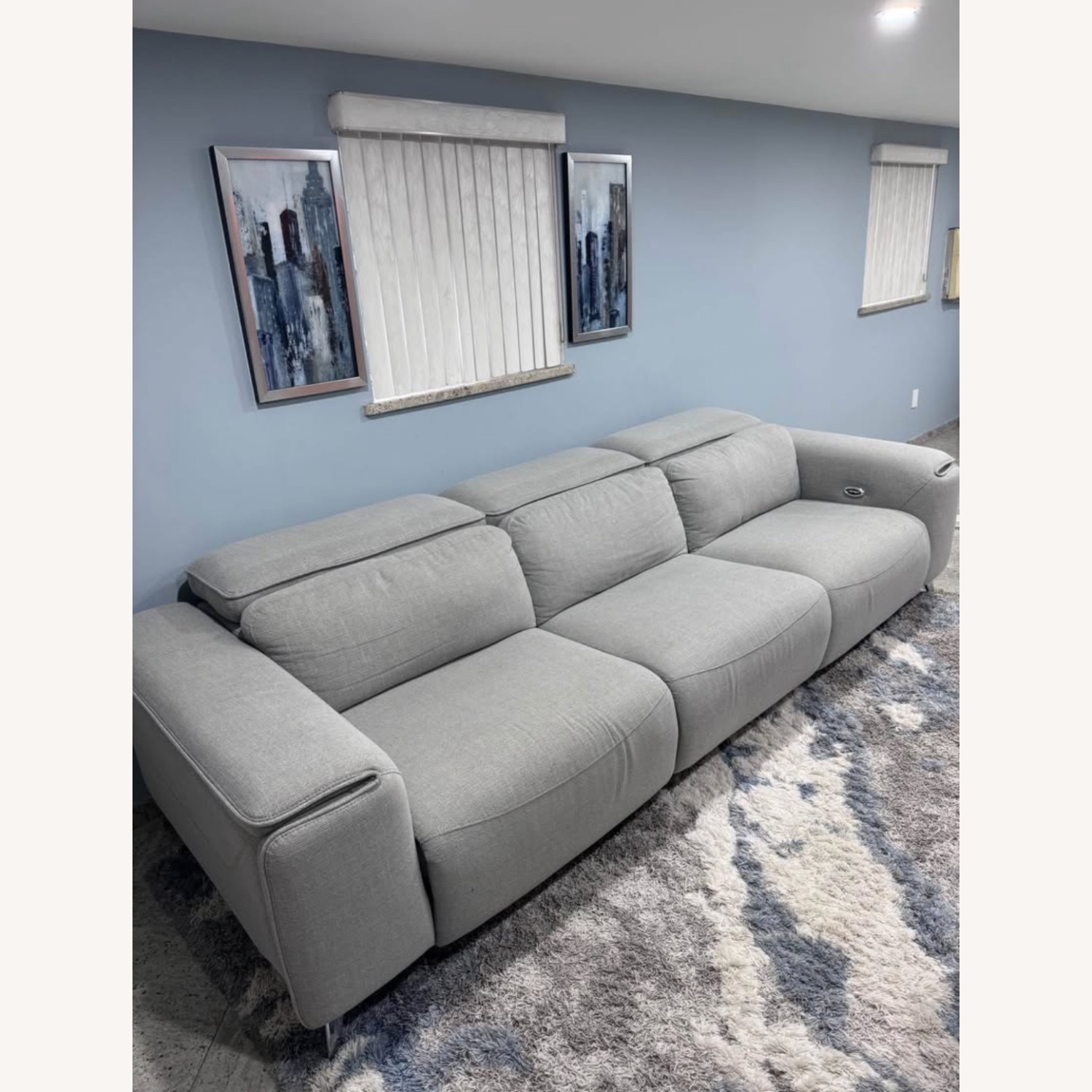 Light Gray Leather 3+ Seater Sofa - image-2