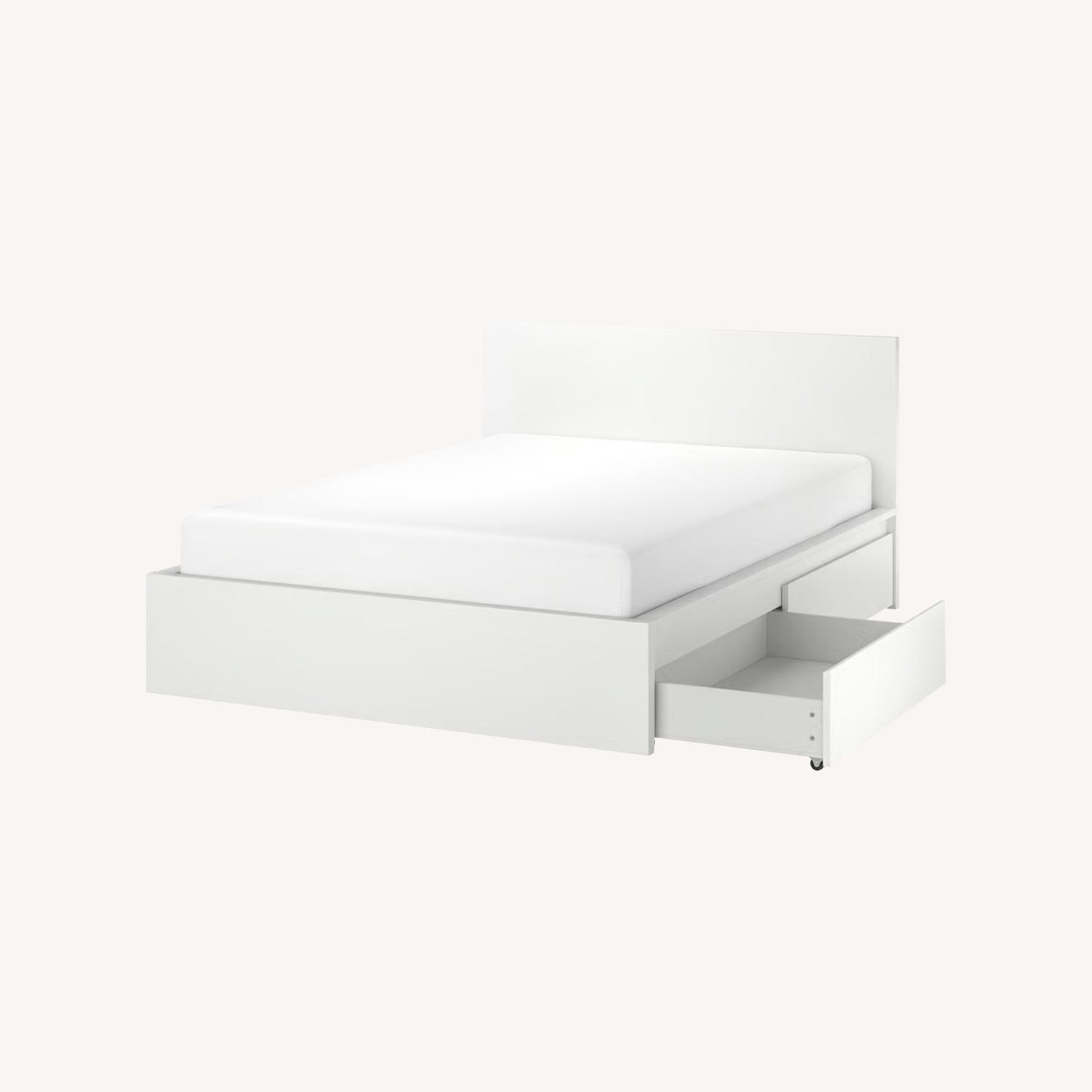 IKEA White Wood Queen Bed - image-0
