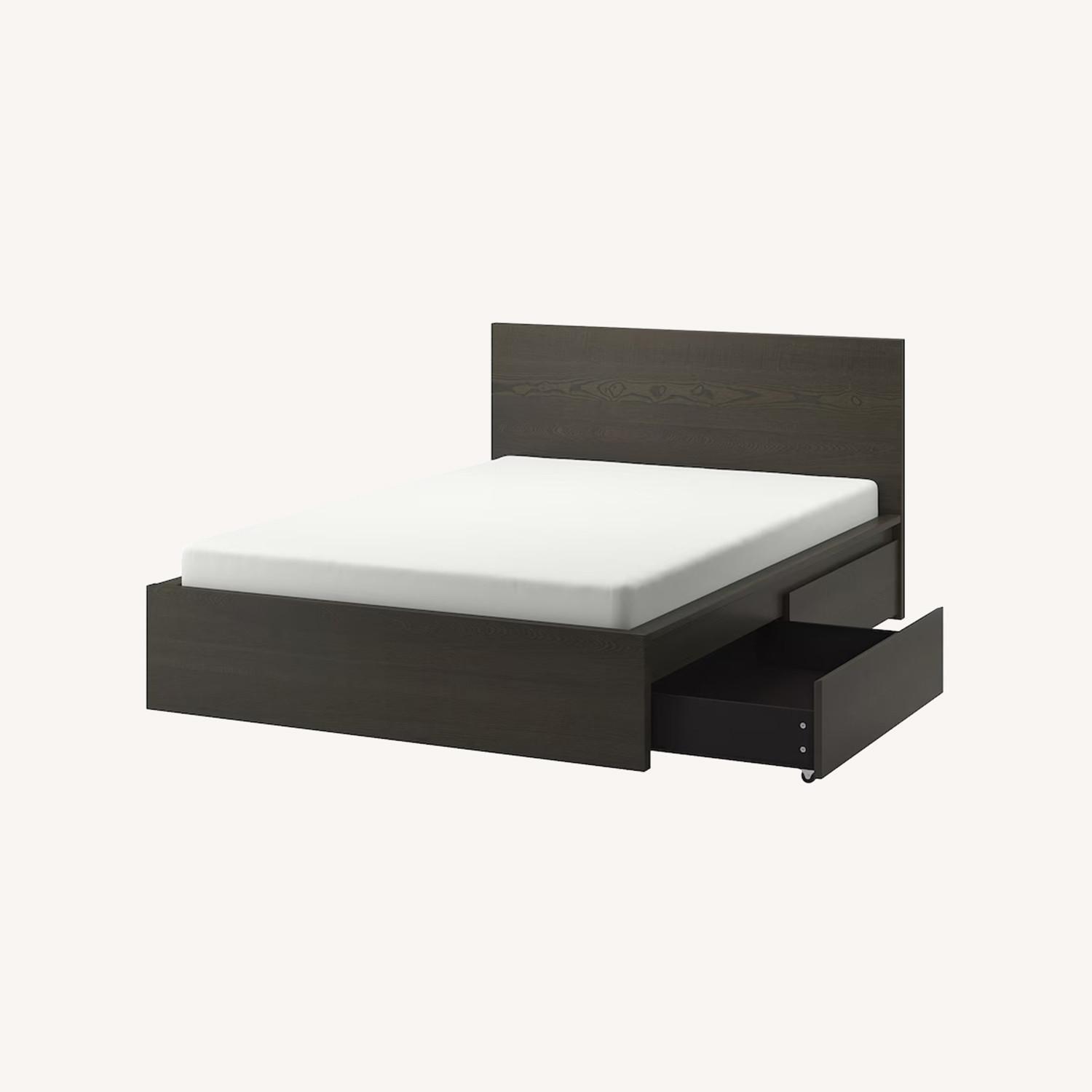 IKEA MALM Black Wood Queen Bed - image-0