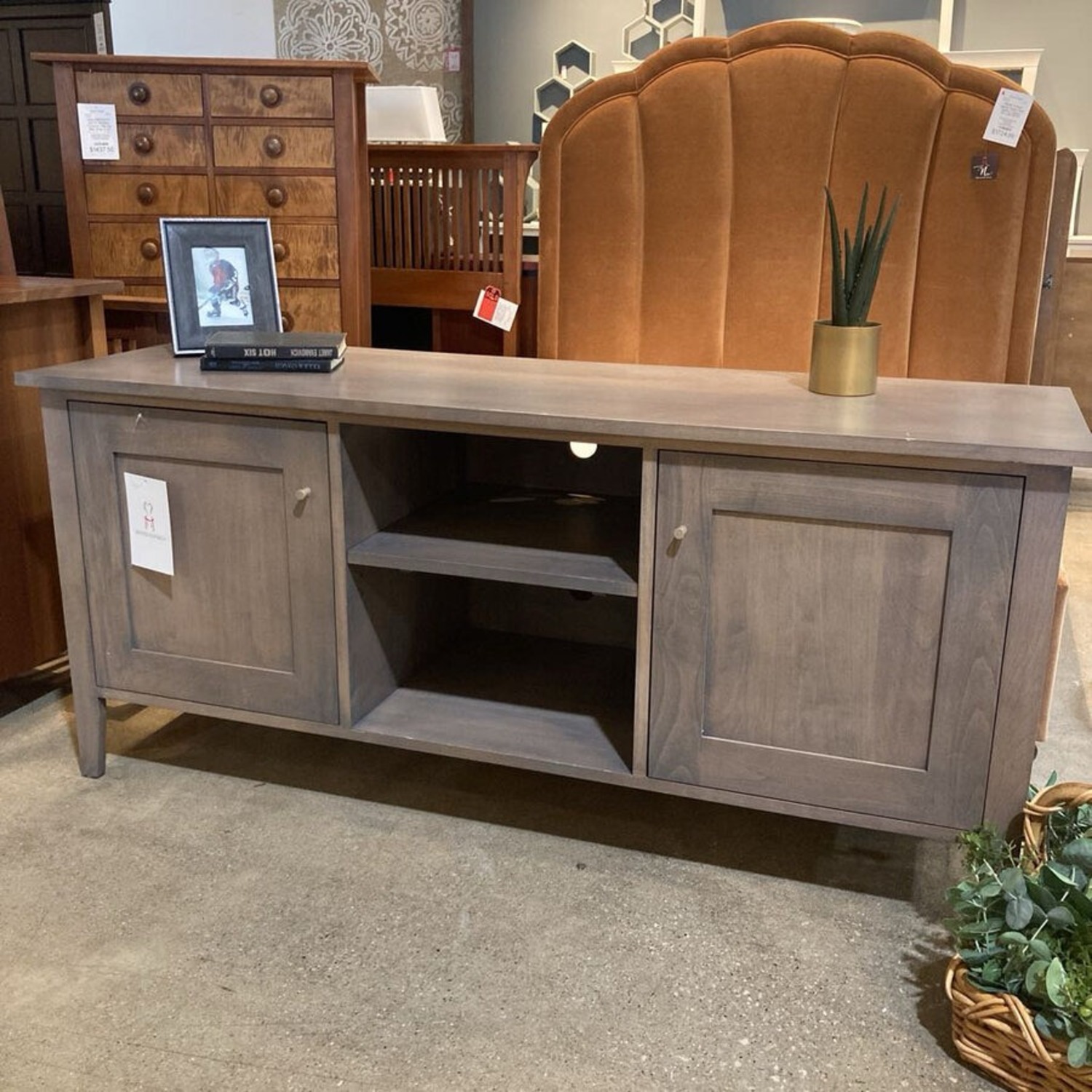 End Cabinet Open Center Media Console Grey - image-8