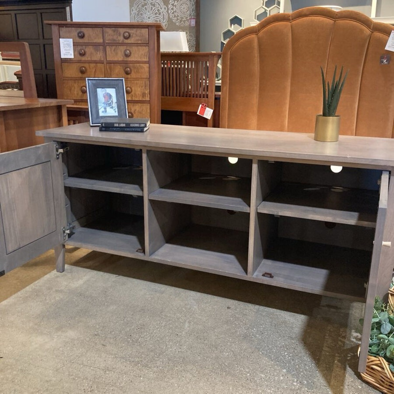 End Cabinet Open Center Media Console Grey - image-9