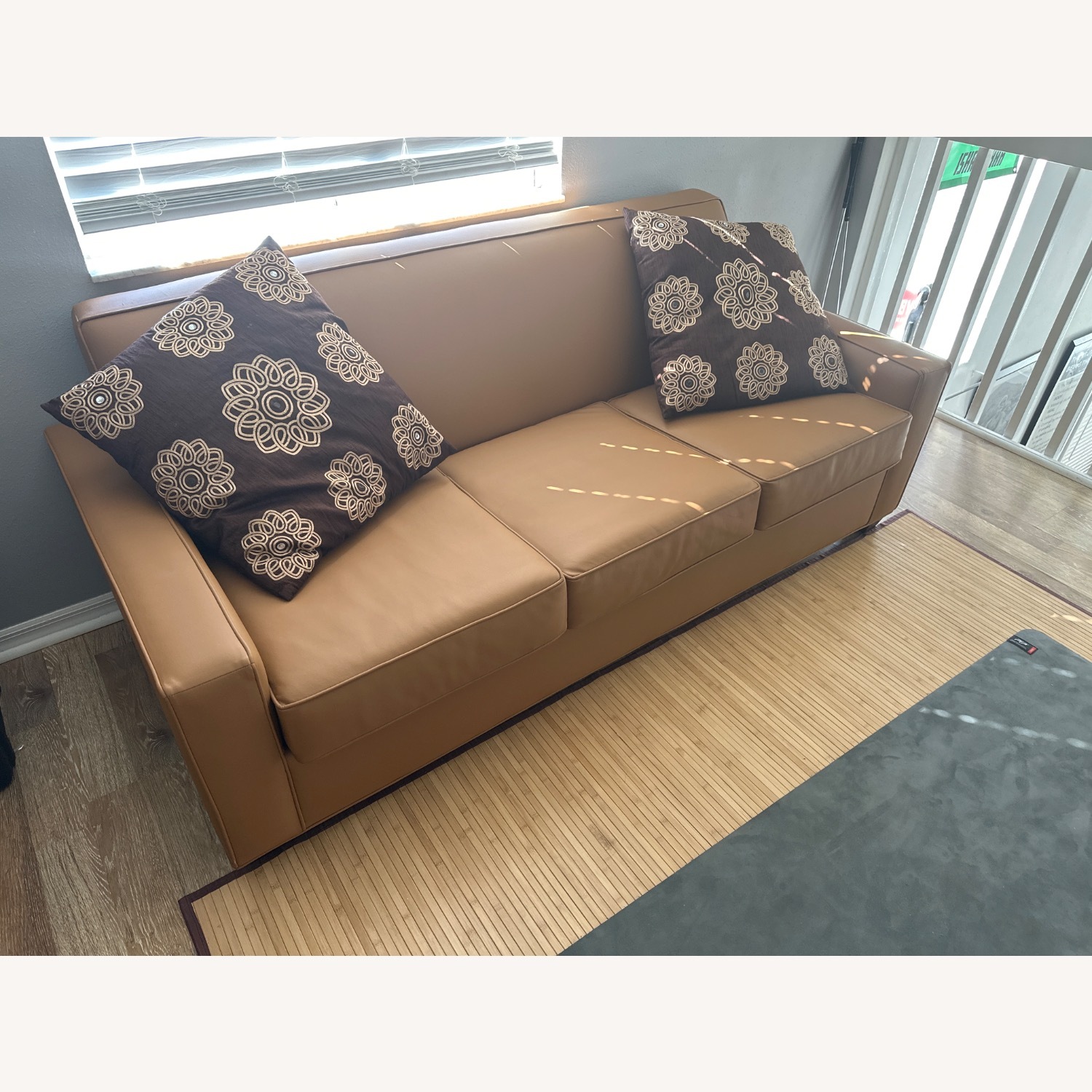 Orange Leather Sleeper Sofa - image-2