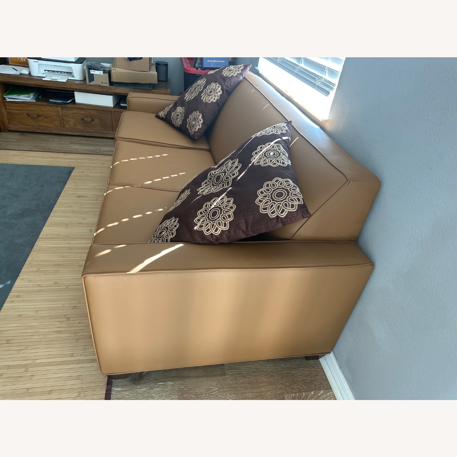 Orange Leather Sleeper Sofa - image-3