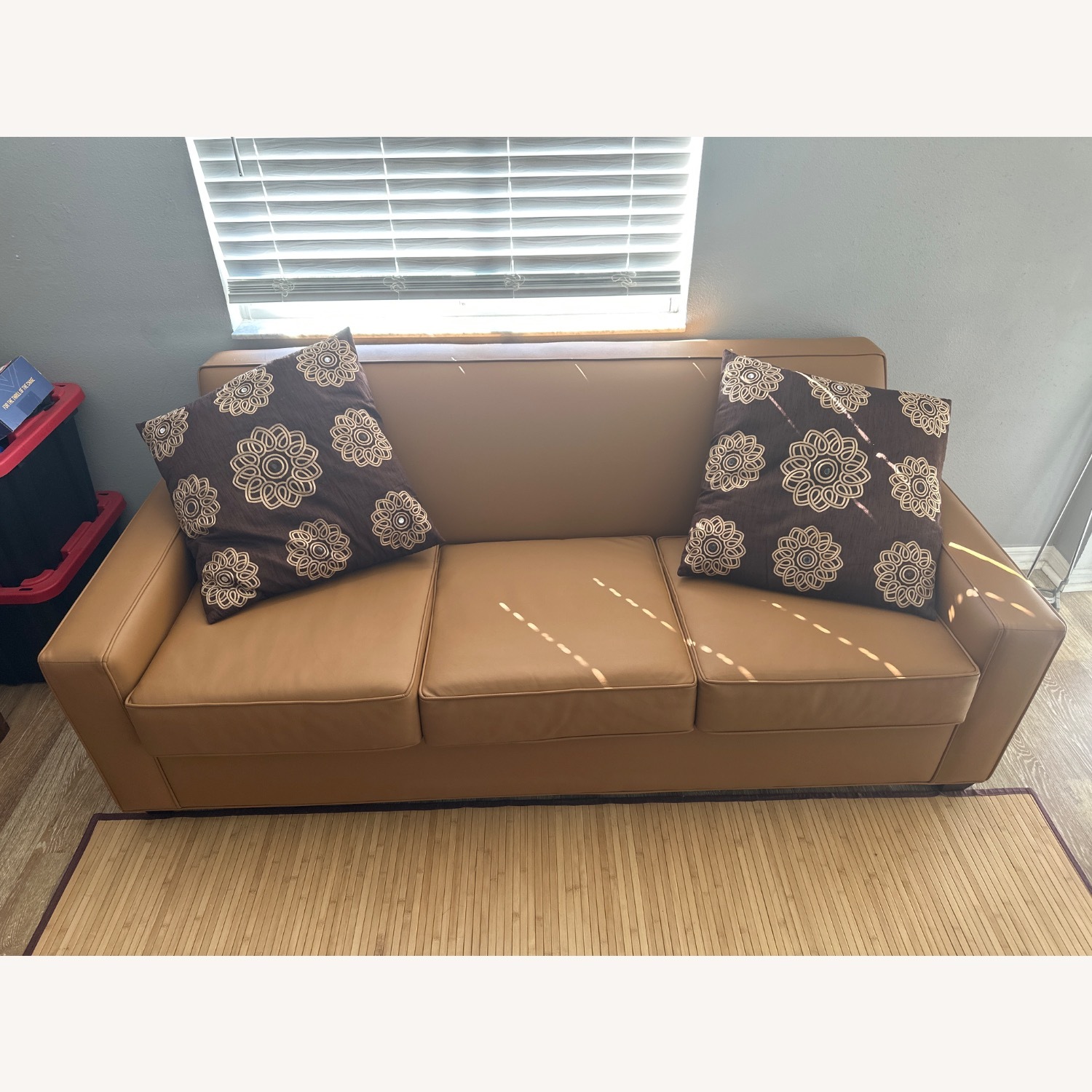 Orange Leather Sleeper Sofa - image-1