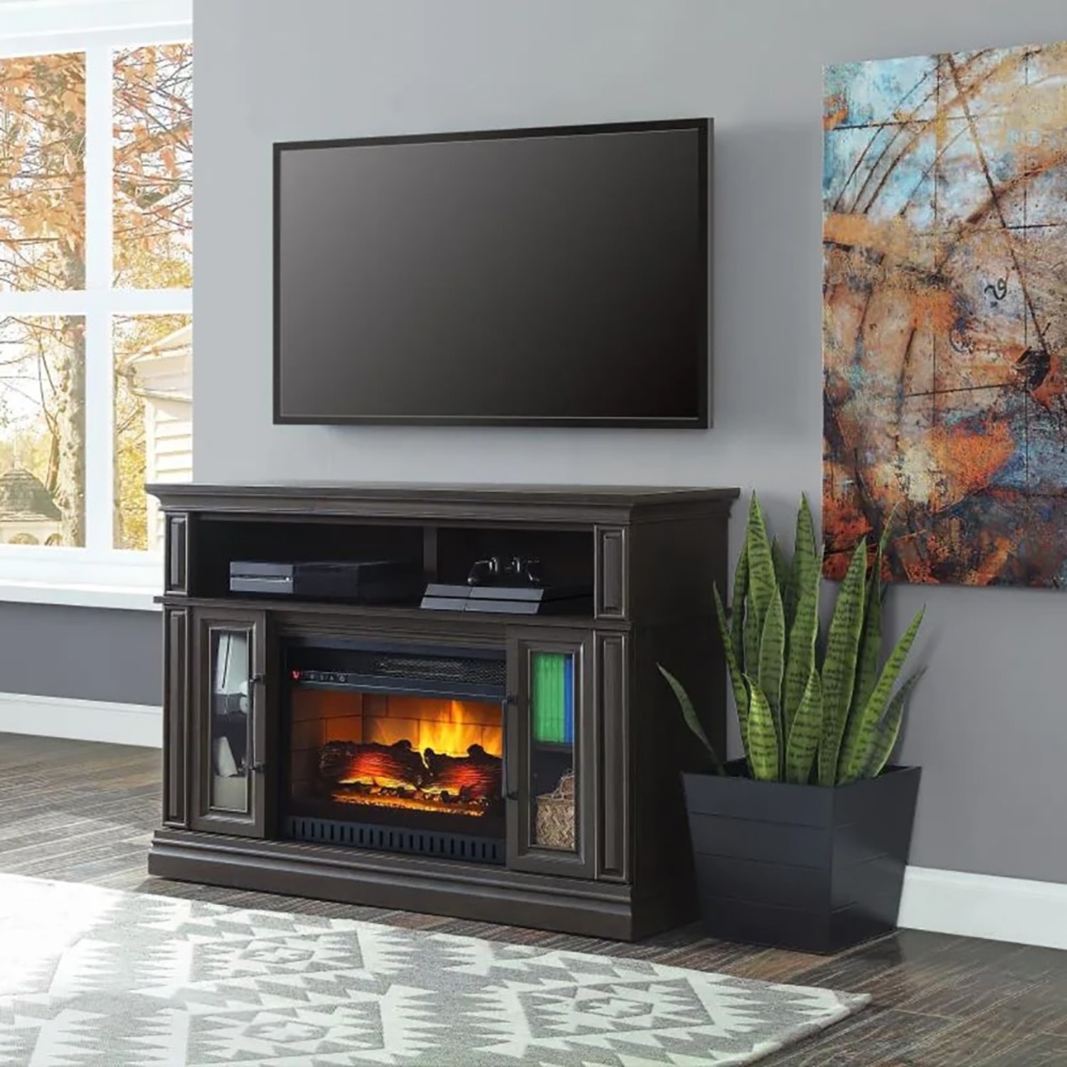 Dark Brown Wood Wall Unit - image-5