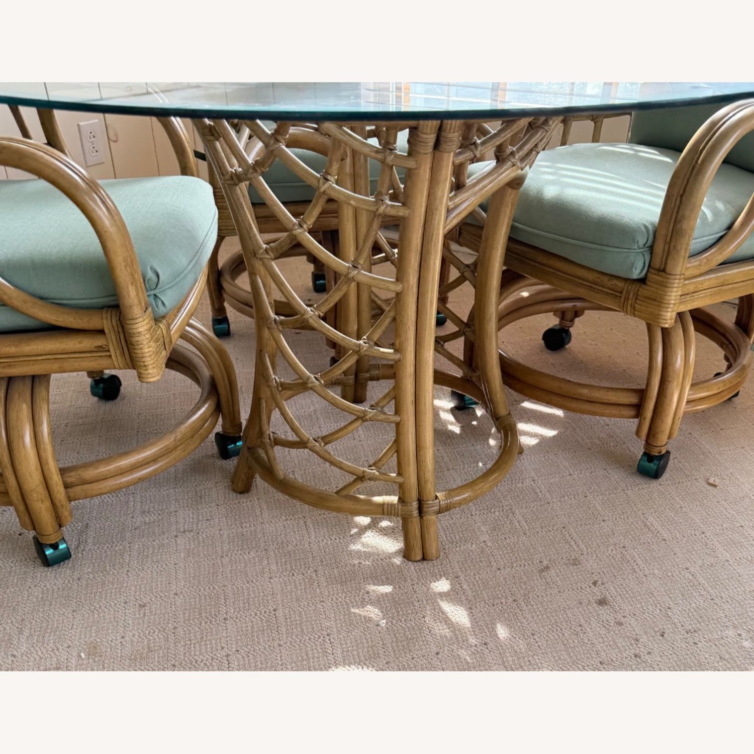 Vintage/Antique Green Rattan Dining Set  - image-2