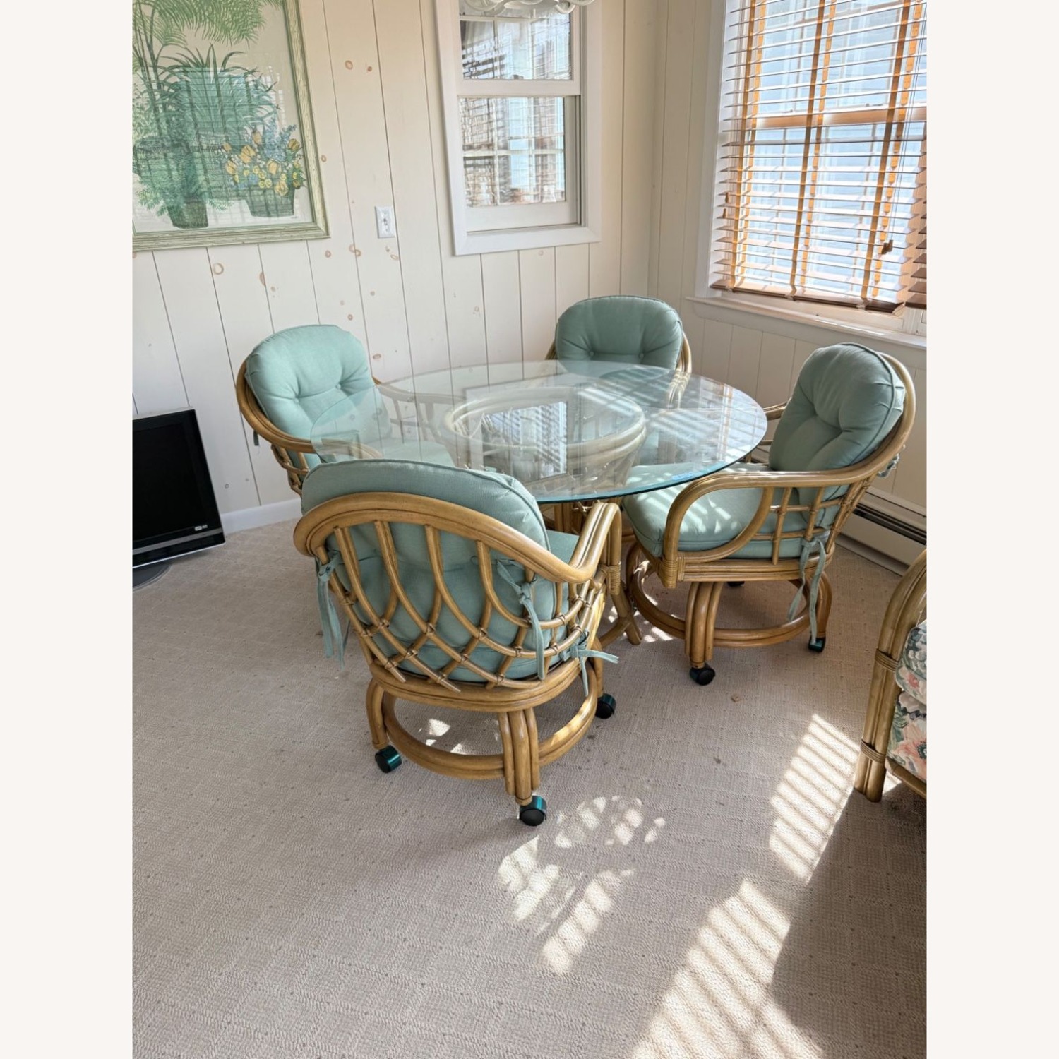 Vintage/Antique Green Rattan Dining Set  - image-1